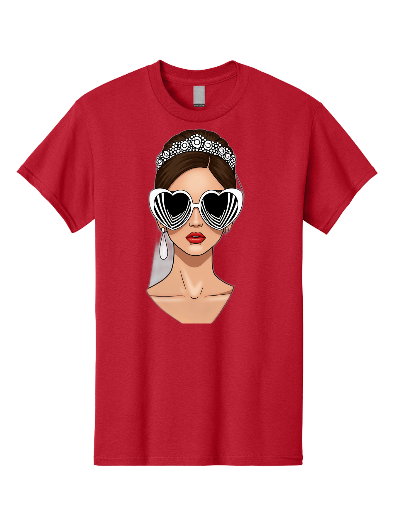 Bride-Fashion-1 Men'S Graphic Tee, 100% Cotton, Comfortable Casual Summer Wear, Machine Washable, Illustration Of Bride, Heart-Shaped Sunglasses, Red Lips, Fashionable Accessories, Wedding Accessories, Wedding Jewelry, Glamorous Style, Baa222