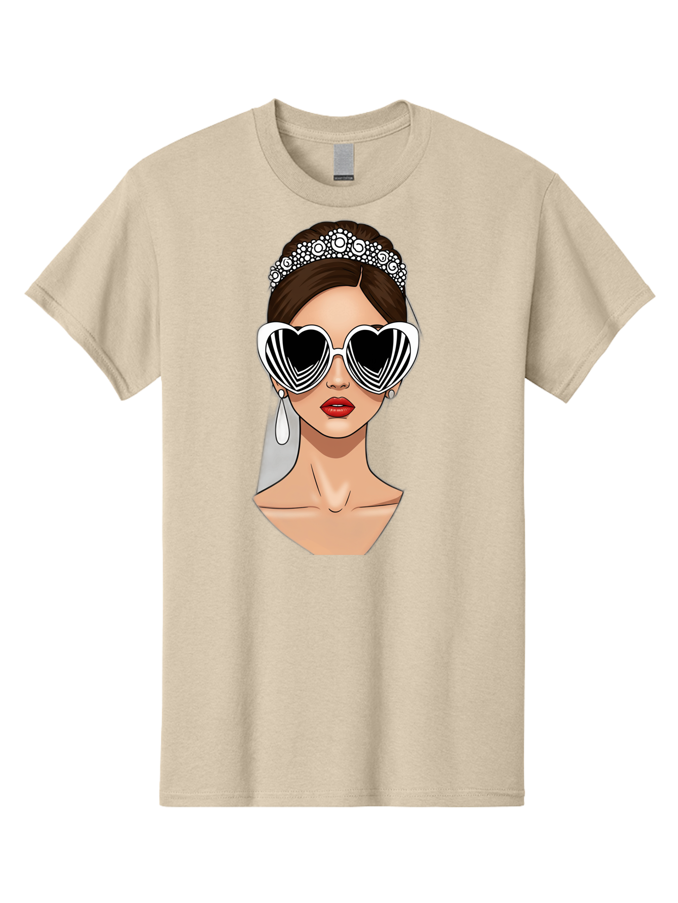 Bride-Fashion-1 Men'S Graphic Tee, 100% Cotton, Comfortable Casual Summer Wear, Machine Washable, Illustration Of Bride, Heart-Shaped Sunglasses, Red Lips, Fashionable Accessories, Wedding Accessories, Wedding Jewelry, Glamorous Style, Baa222