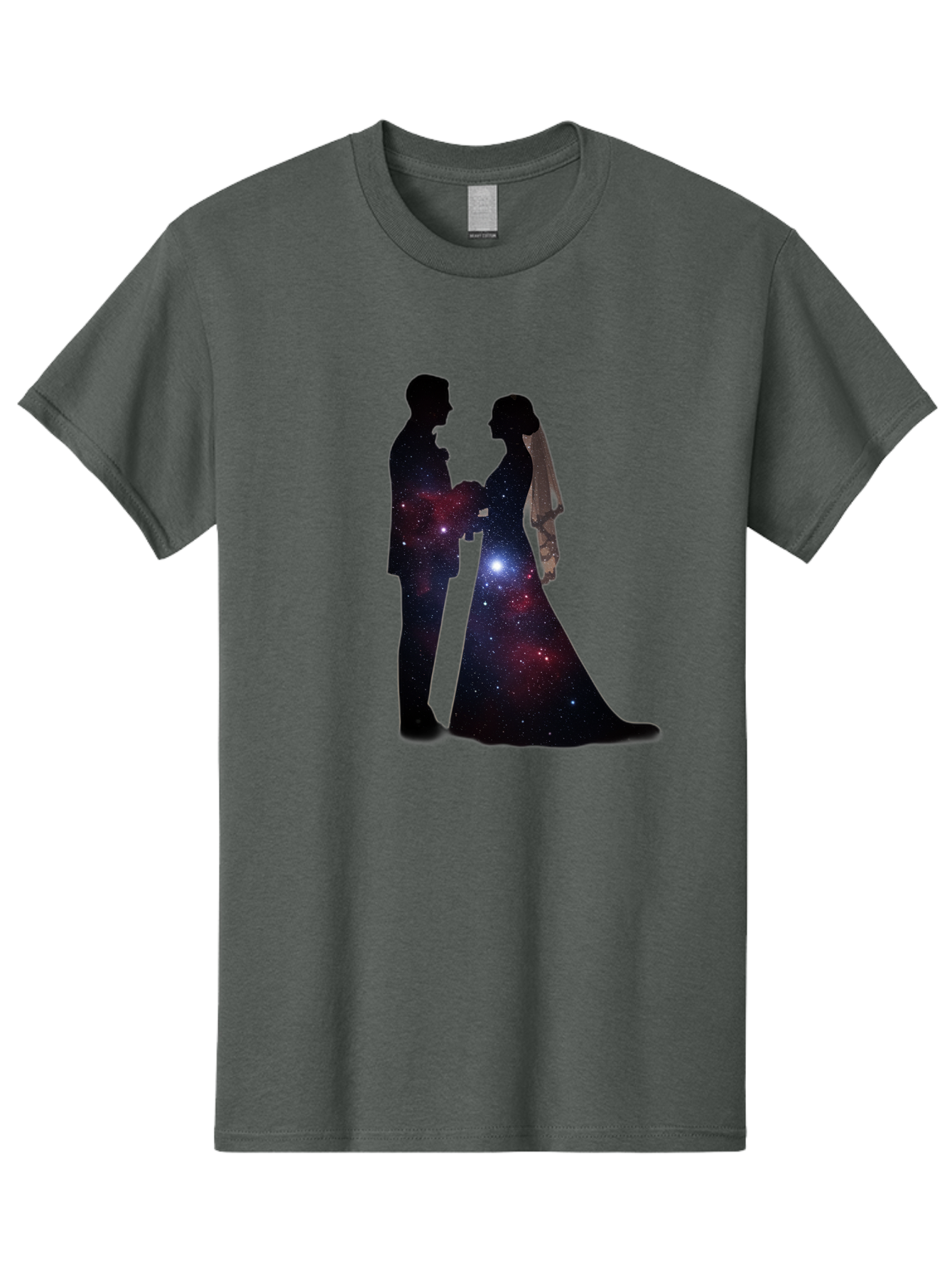 Bride-Groom-Silhouette Men'S Graphic Tee, 100% Cotton, Comfortable Casual Summer Wear, Machine Washable, Bride And Groom Silhouettes, Galaxy Inside Wedding Couple, Starry Night, Love Story, Wedding Vows, Celestial Romance, Eternity, Stars, Baa224