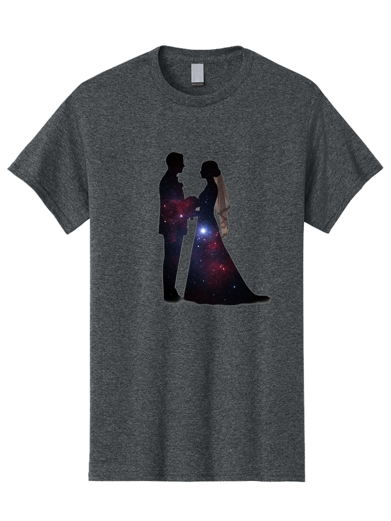 Bride-Groom-Silhouette Men'S Graphic Tee, 100% Cotton, Comfortable Casual Summer Wear, Machine Washable, Bride And Groom Silhouettes, Galaxy Inside Wedding Couple, Starry Night, Love Story, Wedding Vows, Celestial Romance, Eternity, Stars, Baa224