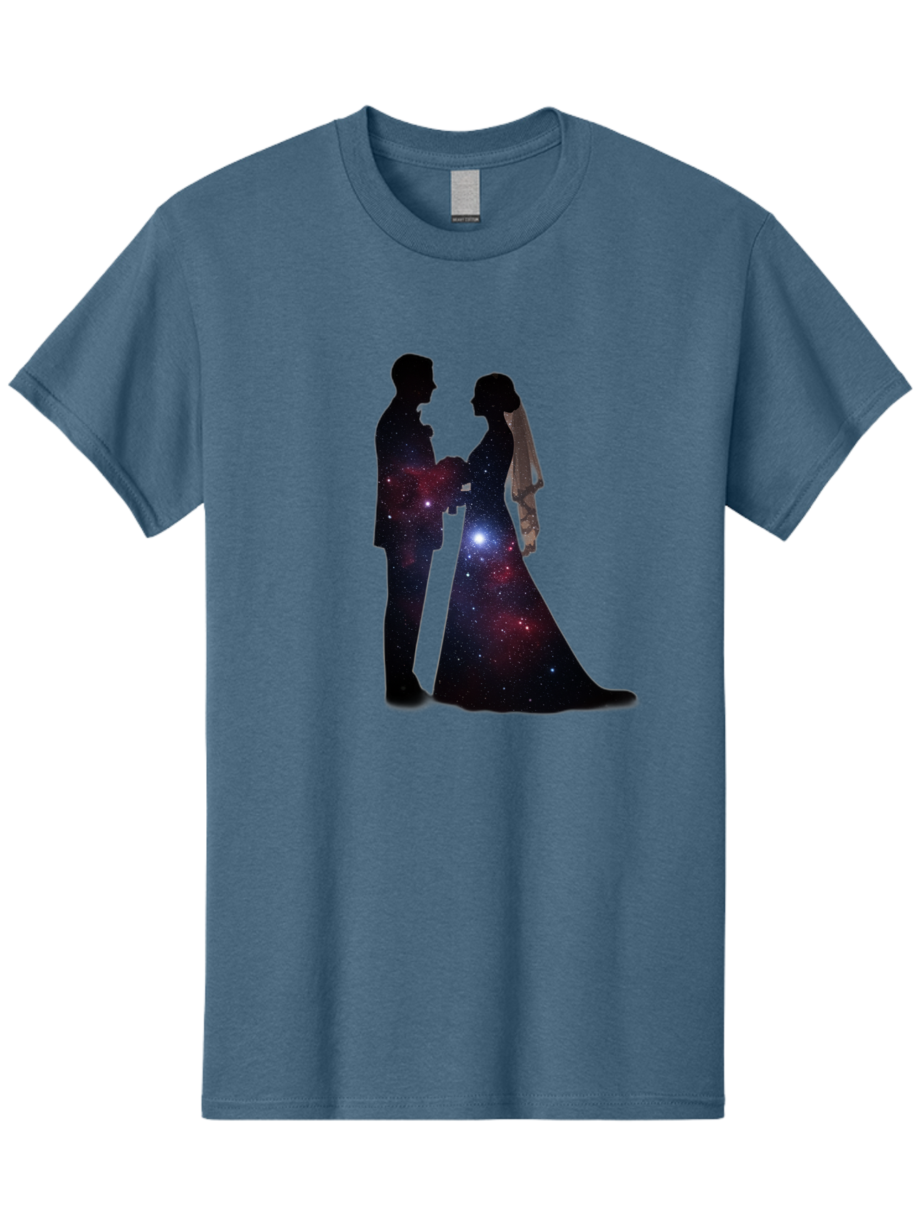 Bride-Groom-Silhouette Men'S Graphic Tee, 100% Cotton, Comfortable Casual Summer Wear, Machine Washable, Bride And Groom Silhouettes, Galaxy Inside Wedding Couple, Starry Night, Love Story, Wedding Vows, Celestial Romance, Eternity, Stars, Baa224