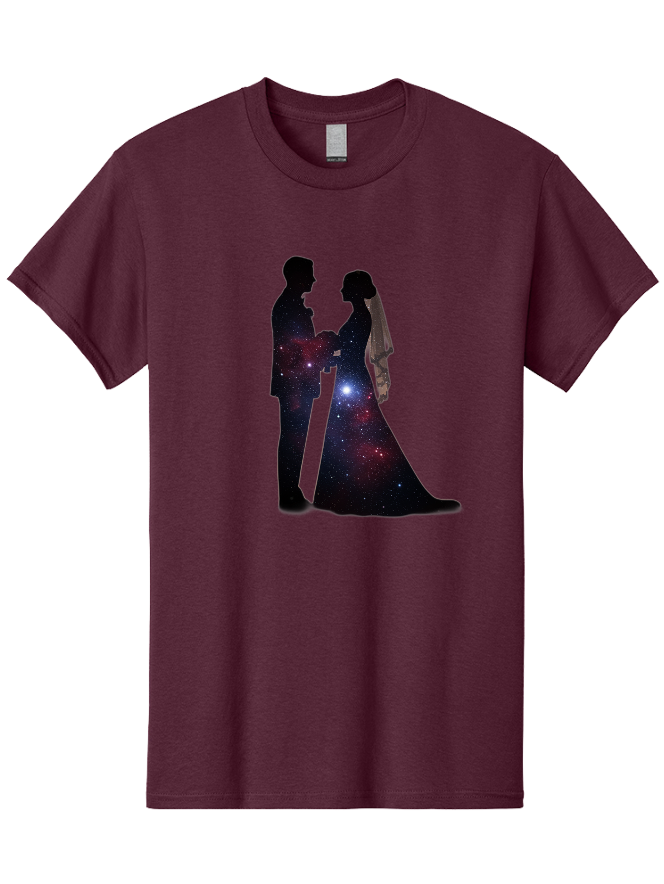 Bride-Groom-Silhouette Men'S Graphic Tee, 100% Cotton, Comfortable Casual Summer Wear, Machine Washable, Bride And Groom Silhouettes, Galaxy Inside Wedding Couple, Starry Night, Love Story, Wedding Vows, Celestial Romance, Eternity, Stars, Baa224
