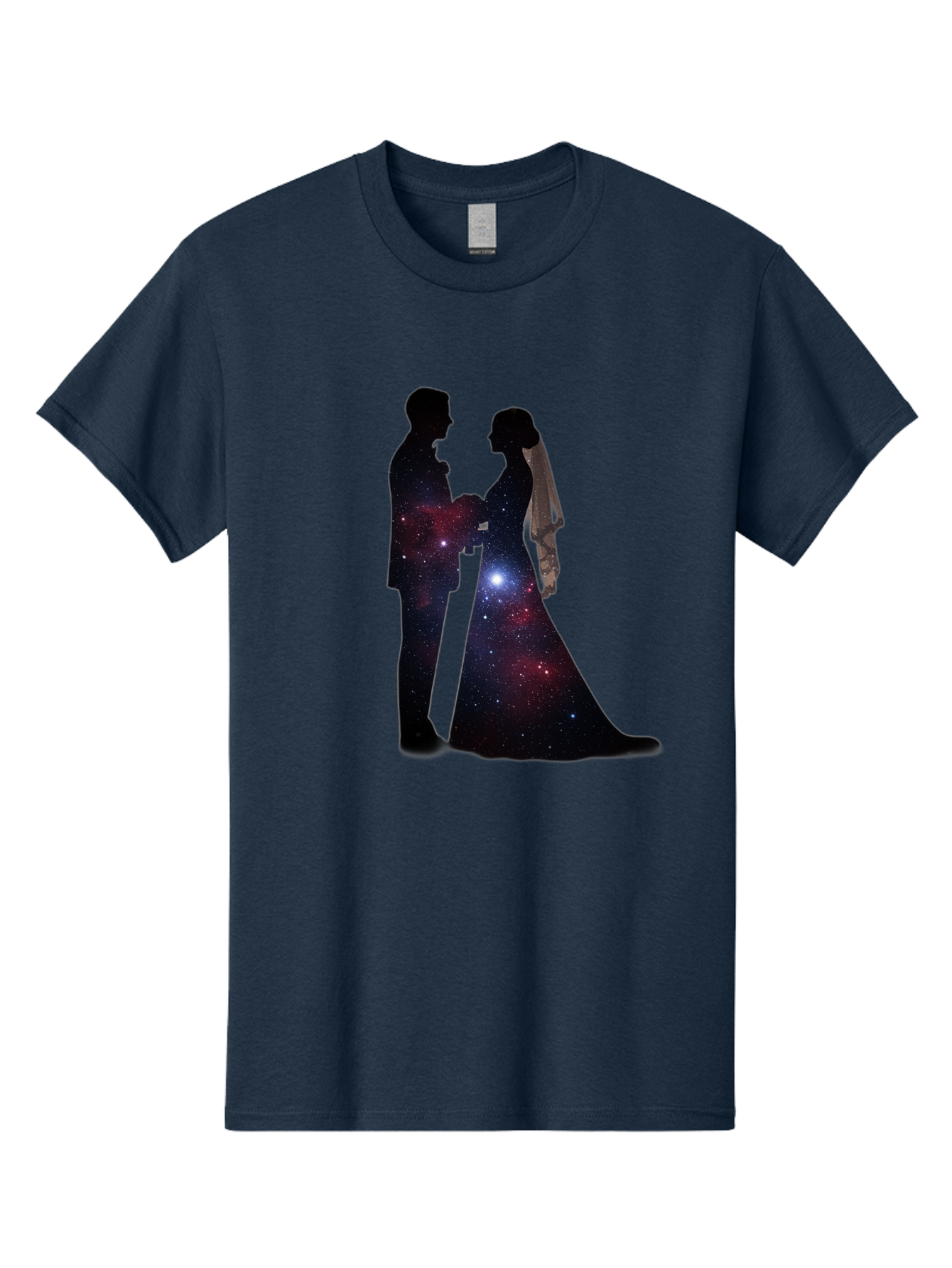 Bride-Groom-Silhouette Men'S Graphic Tee, 100% Cotton, Comfortable Casual Summer Wear, Machine Washable, Bride And Groom Silhouettes, Galaxy Inside Wedding Couple, Starry Night, Love Story, Wedding Vows, Celestial Romance, Eternity, Stars, Baa224