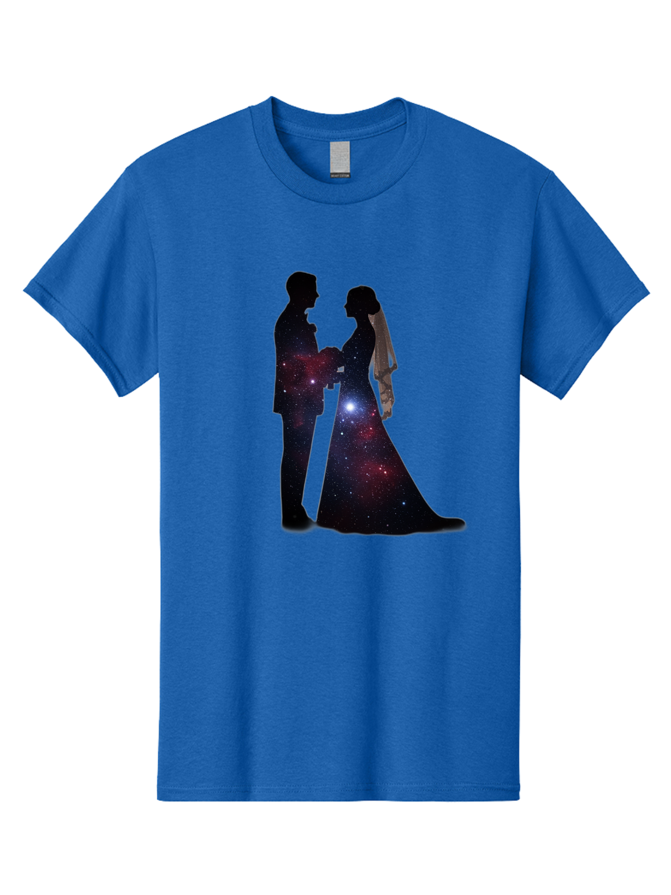 Bride-Groom-Silhouette Men'S Graphic Tee, 100% Cotton, Comfortable Casual Summer Wear, Machine Washable, Bride And Groom Silhouettes, Galaxy Inside Wedding Couple, Starry Night, Love Story, Wedding Vows, Celestial Romance, Eternity, Stars, Baa224