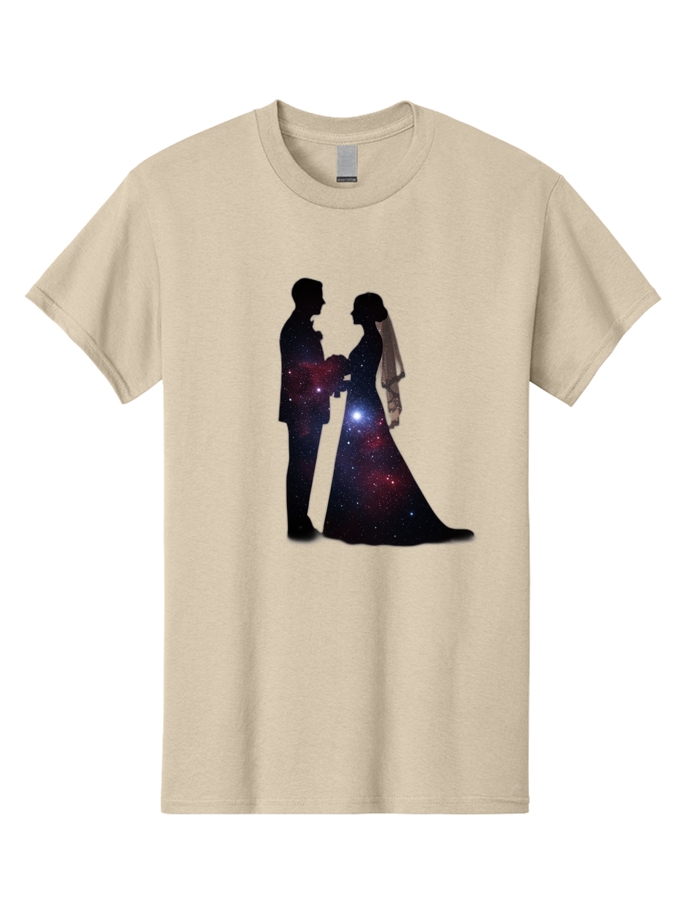 Bride-Groom-Silhouette Men'S Graphic Tee, 100% Cotton, Comfortable Casual Summer Wear, Machine Washable, Bride And Groom Silhouettes, Galaxy Inside Wedding Couple, Starry Night, Love Story, Wedding Vows, Celestial Romance, Eternity, Stars, Baa224