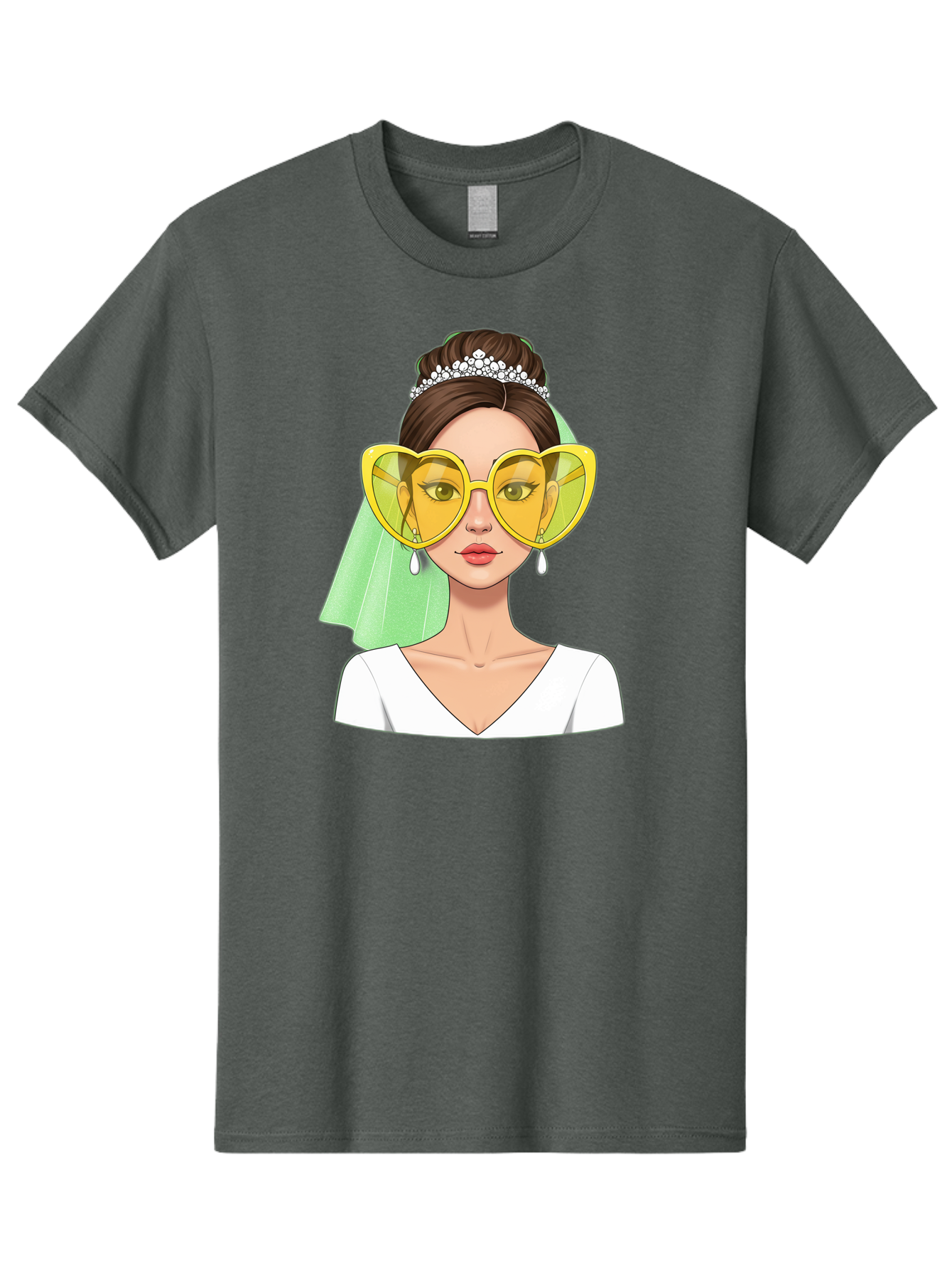 Bride-Heart-Sunglasses Men'S Graphic Tee, 100% Cotton, Comfortable Casual Summer Wear, Machine Washable, Bride With Heart-Shaped Sunglasses, Wedding Accessories, Fashionable Eyewear, Elegant Attire, Wedding Jewelry, Glamorous Look, Baa225