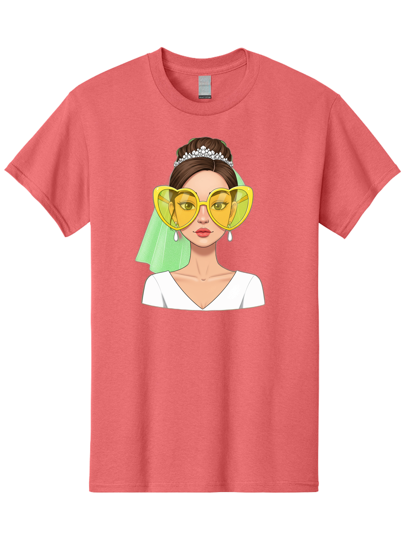 Bride-Heart-Sunglasses Men'S Graphic Tee, 100% Cotton, Comfortable Casual Summer Wear, Machine Washable, Bride With Heart-Shaped Sunglasses, Wedding Accessories, Fashionable Eyewear, Elegant Attire, Wedding Jewelry, Glamorous Look, Baa225