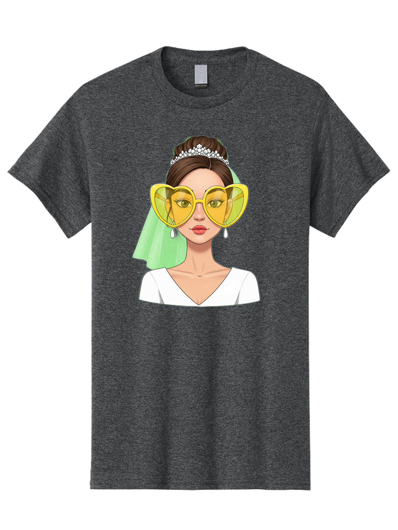 Bride-Heart-Sunglasses Men'S Graphic Tee, 100% Cotton, Comfortable Casual Summer Wear, Machine Washable, Bride With Heart-Shaped Sunglasses, Wedding Accessories, Fashionable Eyewear, Elegant Attire, Wedding Jewelry, Glamorous Look, Baa225