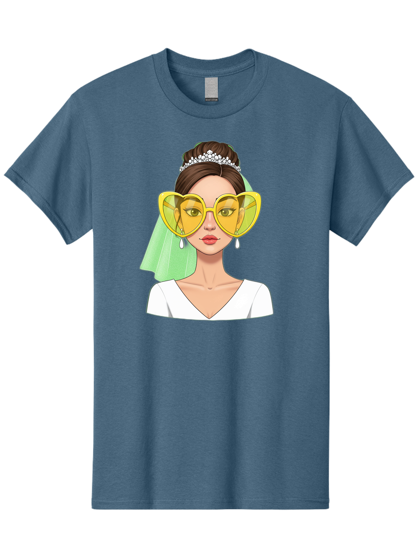 Bride-Heart-Sunglasses Men'S Graphic Tee, 100% Cotton, Comfortable Casual Summer Wear, Machine Washable, Bride With Heart-Shaped Sunglasses, Wedding Accessories, Fashionable Eyewear, Elegant Attire, Wedding Jewelry, Glamorous Look, Baa225