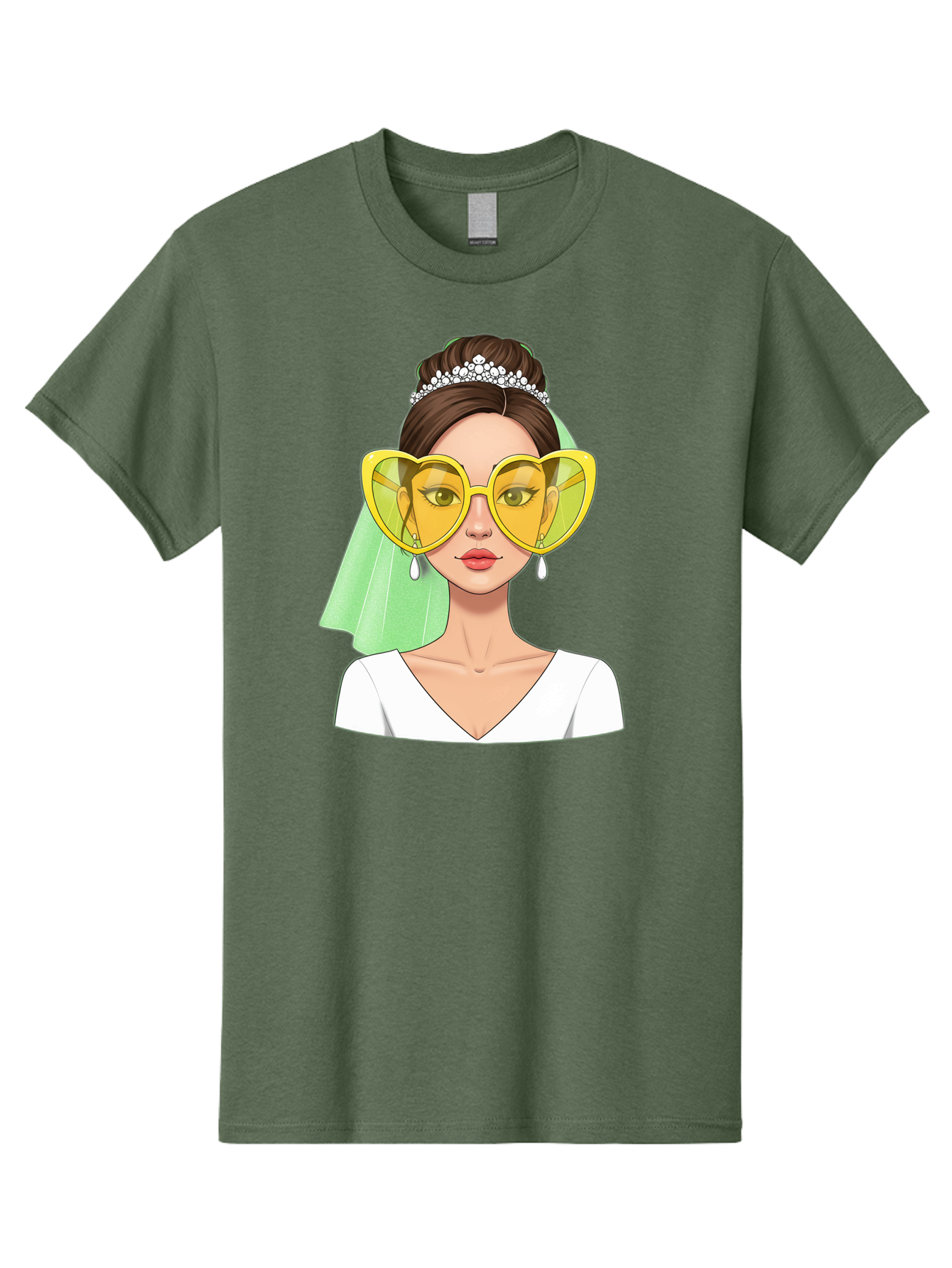 Bride-Heart-Sunglasses Men'S Graphic Tee, 100% Cotton, Comfortable Casual Summer Wear, Machine Washable, Bride With Heart-Shaped Sunglasses, Wedding Accessories, Fashionable Eyewear, Elegant Attire, Wedding Jewelry, Glamorous Look, Baa225