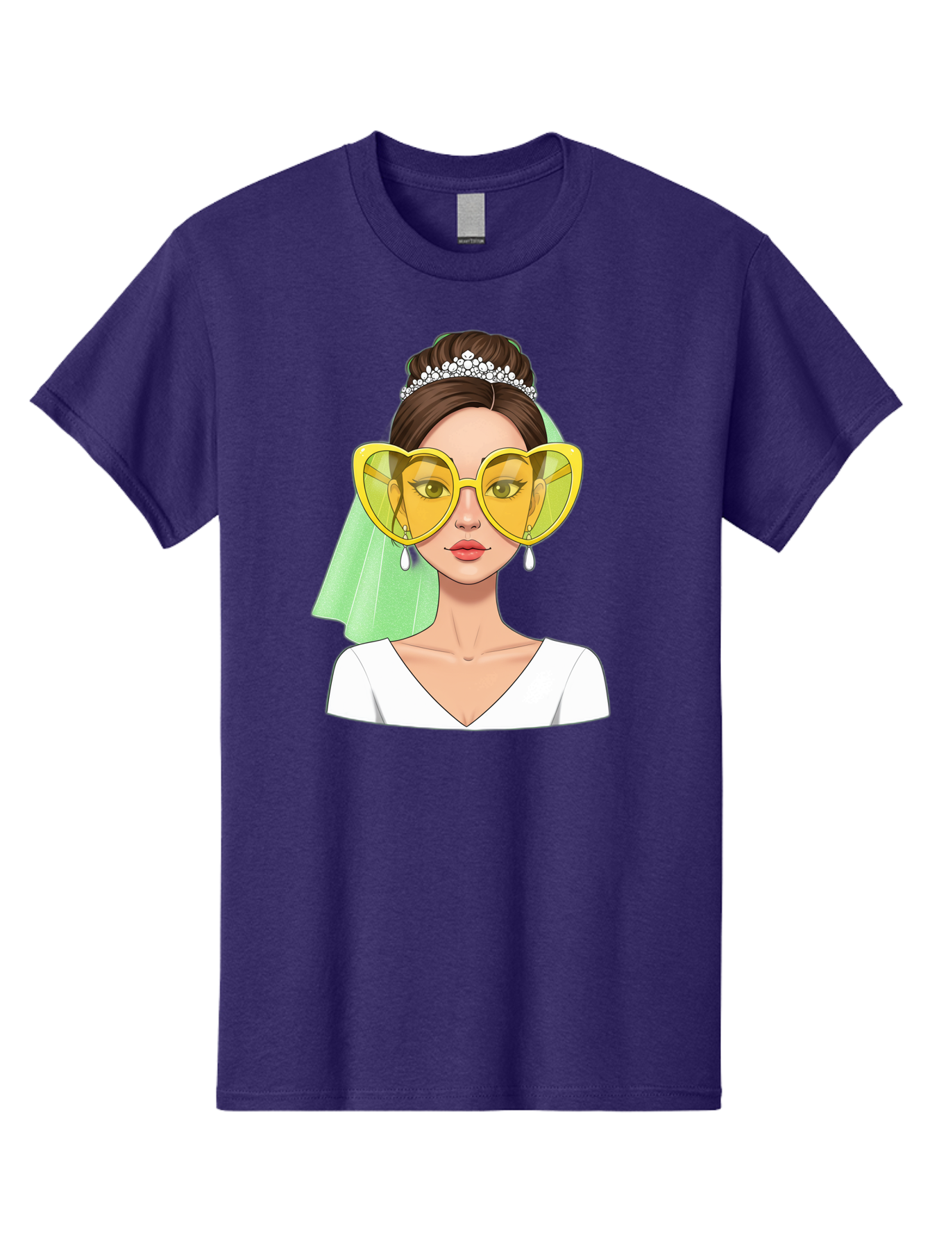 Bride-Heart-Sunglasses Men'S Graphic Tee, 100% Cotton, Comfortable Casual Summer Wear, Machine Washable, Bride With Heart-Shaped Sunglasses, Wedding Accessories, Fashionable Eyewear, Elegant Attire, Wedding Jewelry, Glamorous Look, Baa225