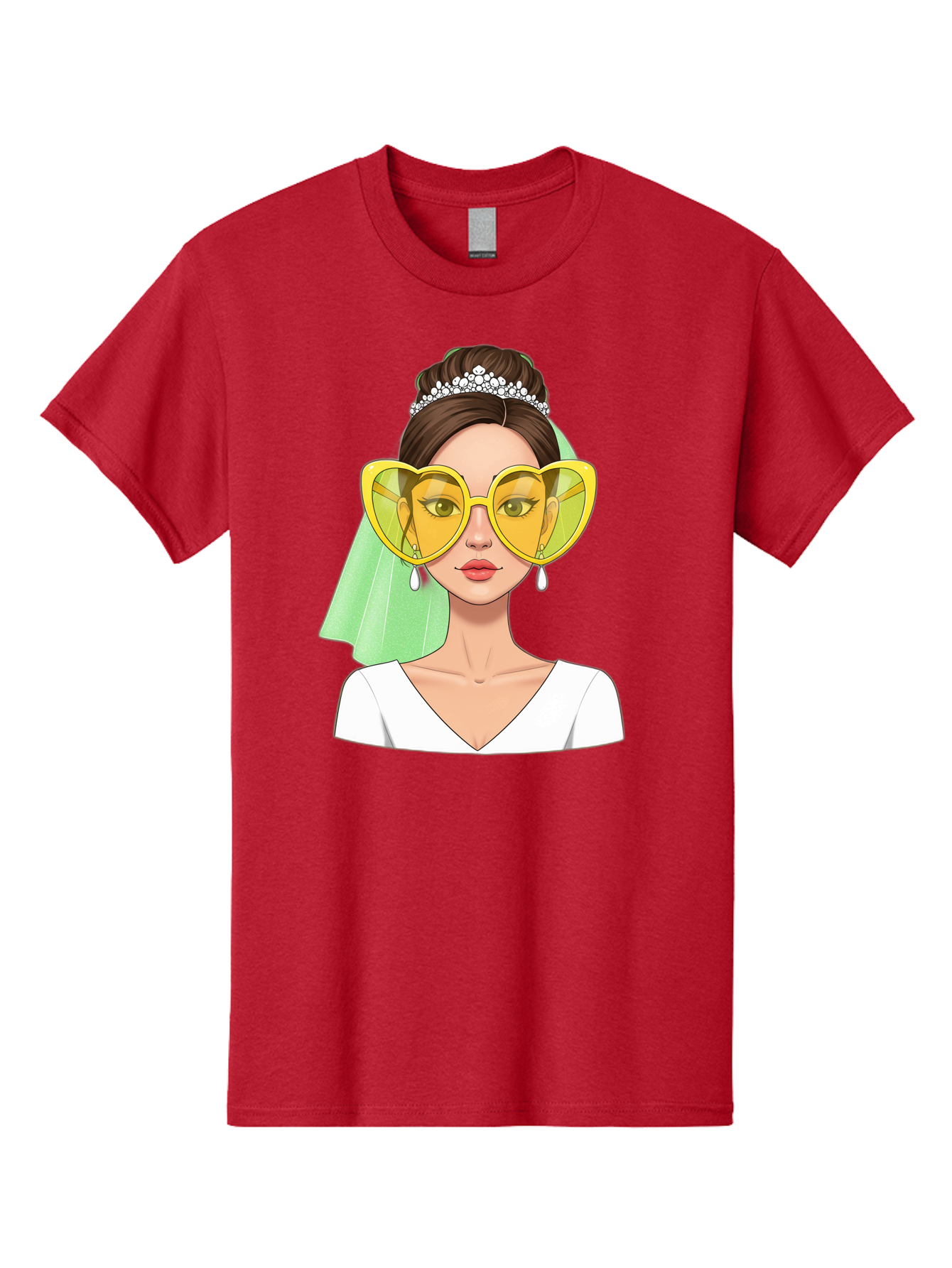 Bride-Heart-Sunglasses Men'S Graphic Tee, 100% Cotton, Comfortable Casual Summer Wear, Machine Washable, Bride With Heart-Shaped Sunglasses, Wedding Accessories, Fashionable Eyewear, Elegant Attire, Wedding Jewelry, Glamorous Look, Baa225