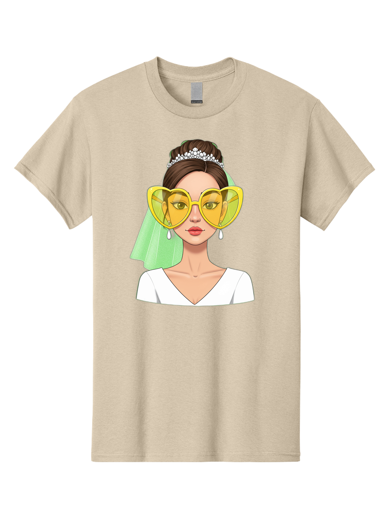 Bride-Heart-Sunglasses Men'S Graphic Tee, 100% Cotton, Comfortable Casual Summer Wear, Machine Washable, Bride With Heart-Shaped Sunglasses, Wedding Accessories, Fashionable Eyewear, Elegant Attire, Wedding Jewelry, Glamorous Look, Baa225