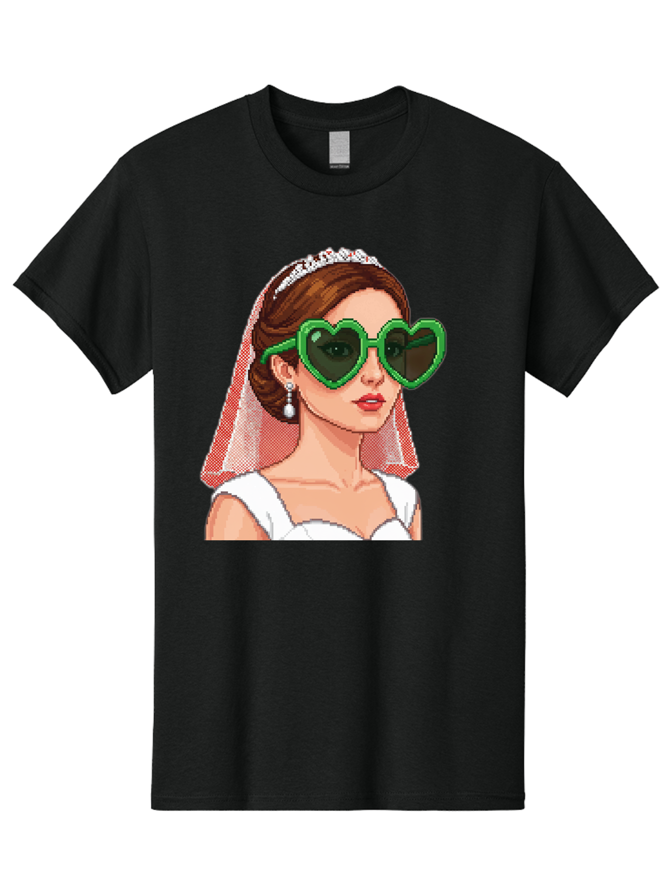 Bride-With-Heart-Shaped-Sunglasses-1 Men'S Graphic Tee, 100% Cotton, Comfortable Casual Summer Wear, Machine Washable, Bride Wearing Heart-Shaped Sunglasses, Trendy Wedding Attire, Stylish Accessories, Veil And Tiara, Modern Fashion, Baa228