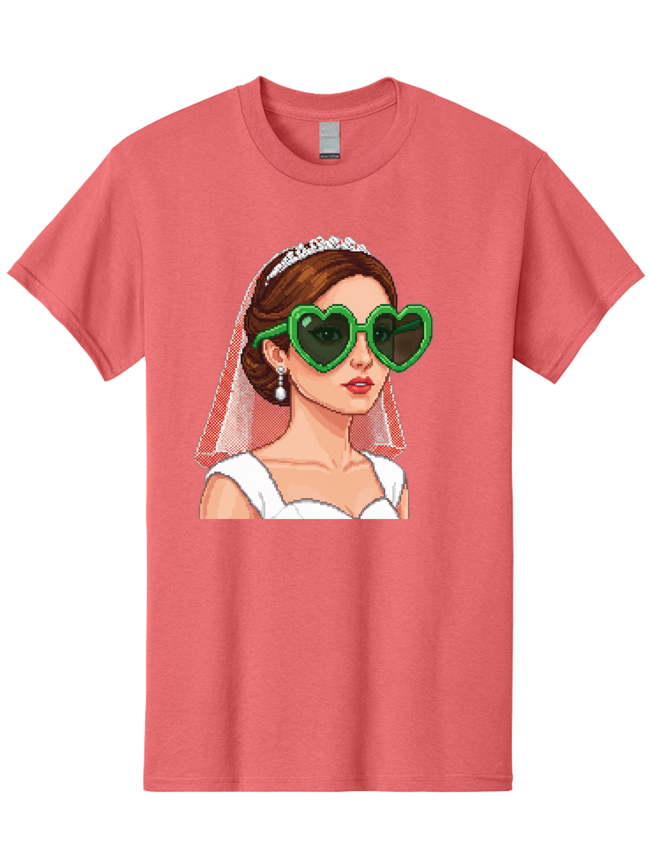Bride-With-Heart-Shaped-Sunglasses-1 Men'S Graphic Tee, 100% Cotton, Comfortable Casual Summer Wear, Machine Washable, Bride Wearing Heart-Shaped Sunglasses, Trendy Wedding Attire, Stylish Accessories, Veil And Tiara, Modern Fashion, Baa228