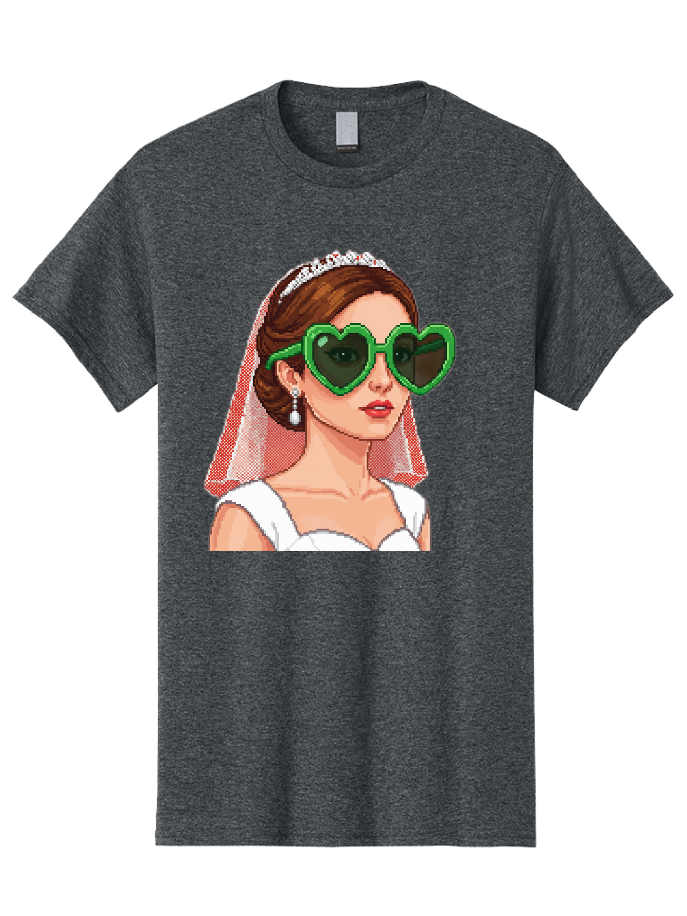 Bride-With-Heart-Shaped-Sunglasses-1 Men'S Graphic Tee, 100% Cotton, Comfortable Casual Summer Wear, Machine Washable, Bride Wearing Heart-Shaped Sunglasses, Trendy Wedding Attire, Stylish Accessories, Veil And Tiara, Modern Fashion, Baa228