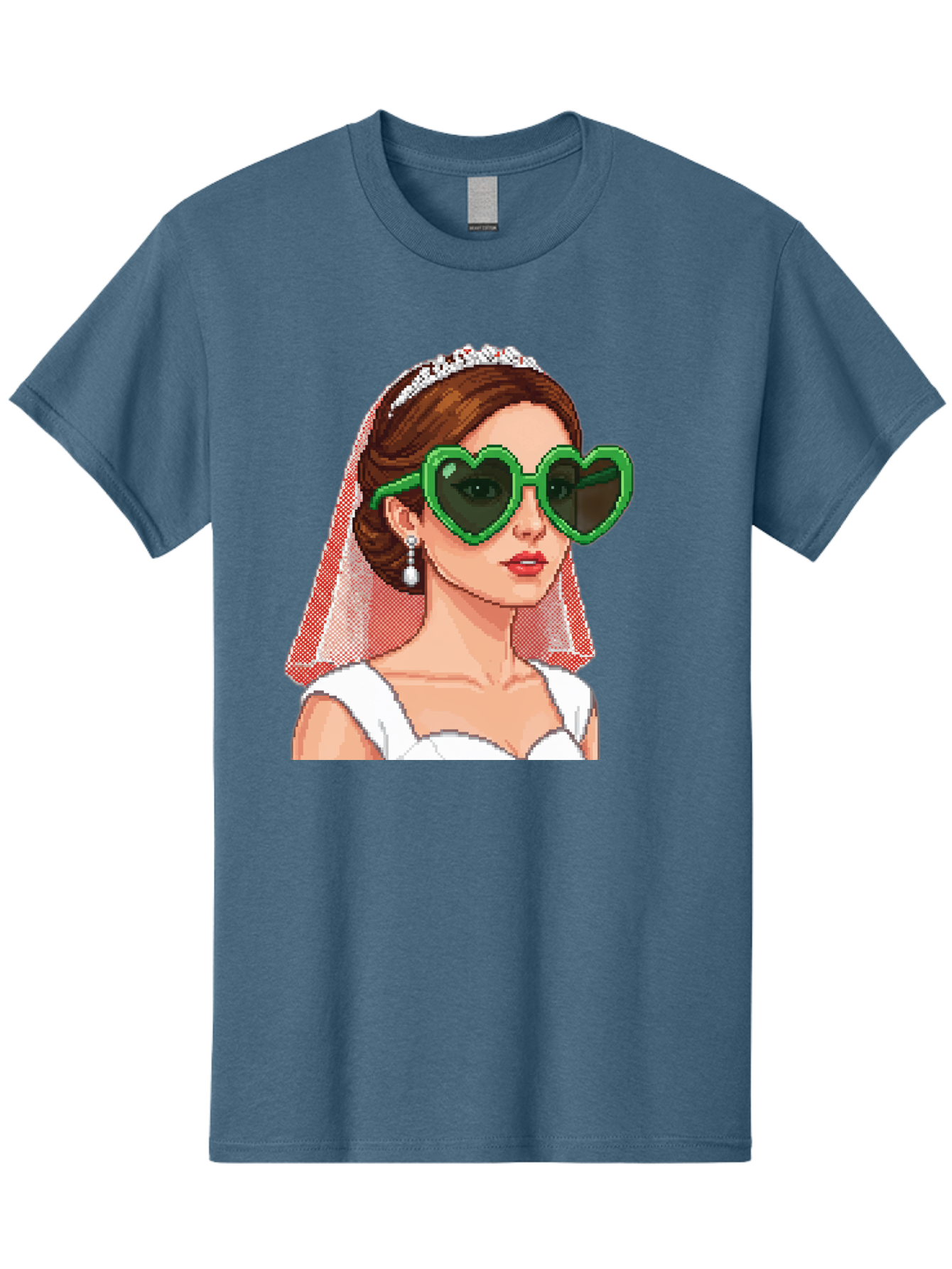 Bride-With-Heart-Shaped-Sunglasses-1 Men'S Graphic Tee, 100% Cotton, Comfortable Casual Summer Wear, Machine Washable, Bride Wearing Heart-Shaped Sunglasses, Trendy Wedding Attire, Stylish Accessories, Veil And Tiara, Modern Fashion, Baa228