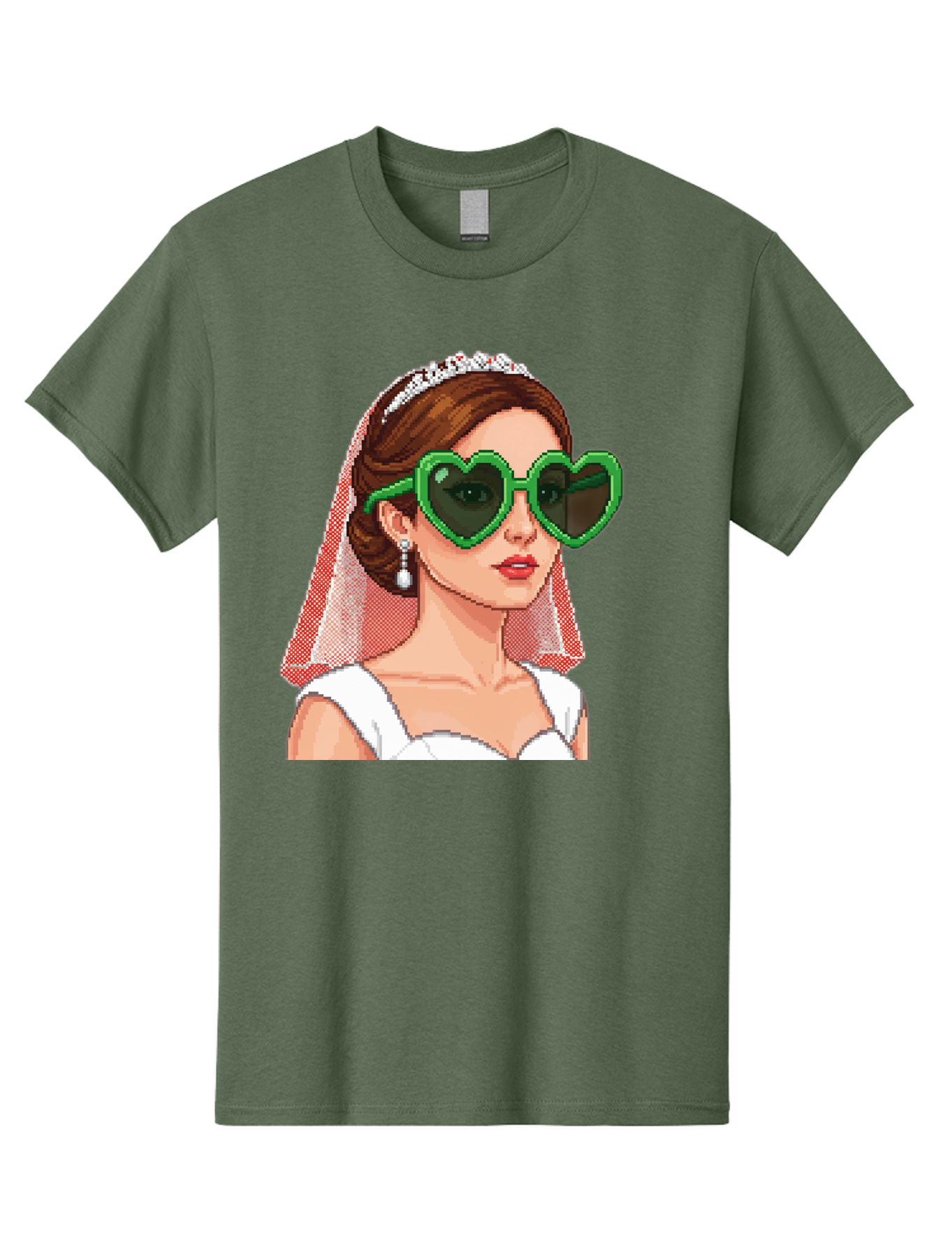 Bride-With-Heart-Shaped-Sunglasses-1 Men'S Graphic Tee, 100% Cotton, Comfortable Casual Summer Wear, Machine Washable, Bride Wearing Heart-Shaped Sunglasses, Trendy Wedding Attire, Stylish Accessories, Veil And Tiara, Modern Fashion, Baa228