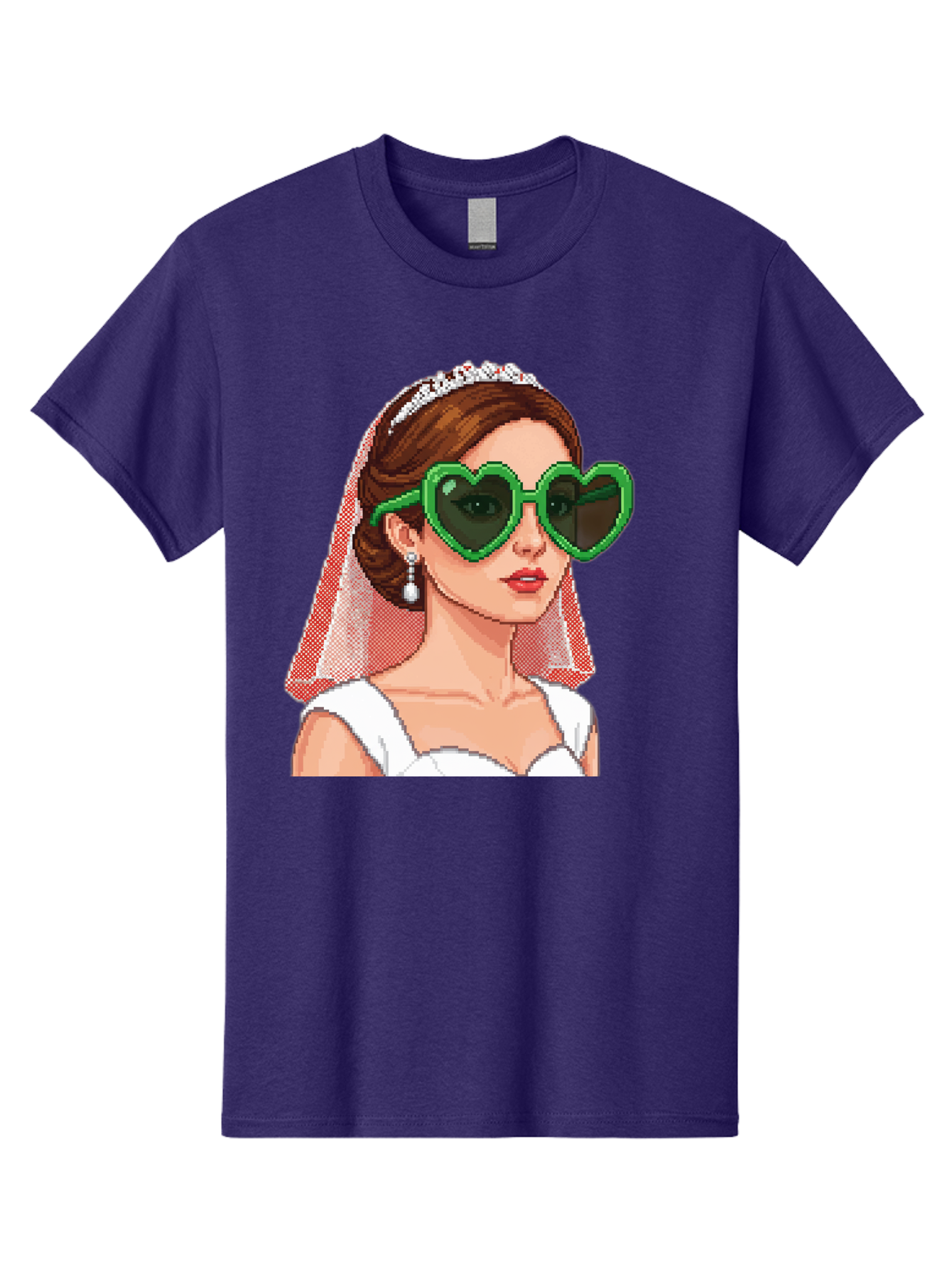 Bride-With-Heart-Shaped-Sunglasses-1 Men'S Graphic Tee, 100% Cotton, Comfortable Casual Summer Wear, Machine Washable, Bride Wearing Heart-Shaped Sunglasses, Trendy Wedding Attire, Stylish Accessories, Veil And Tiara, Modern Fashion, Baa228