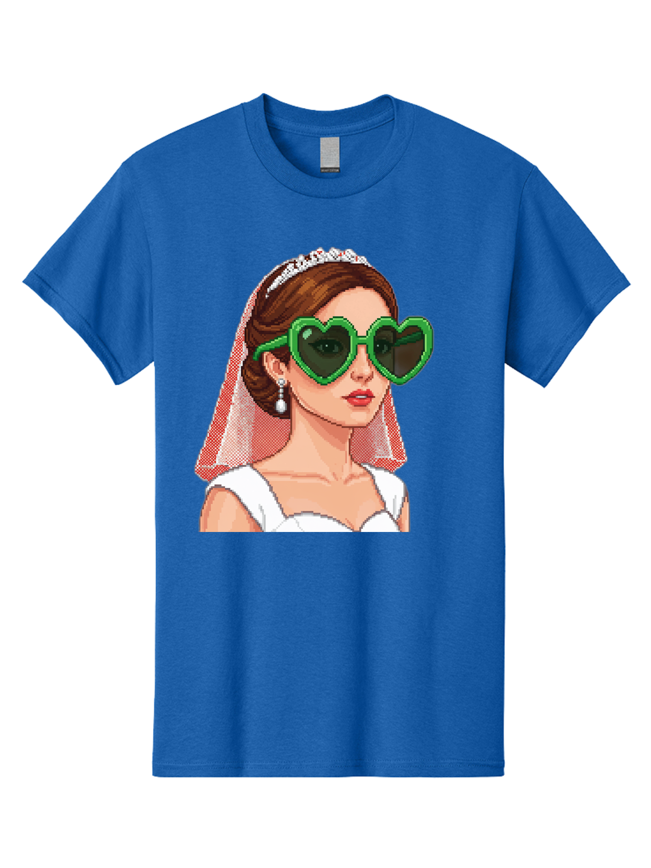 Bride-With-Heart-Shaped-Sunglasses-1 Men'S Graphic Tee, 100% Cotton, Comfortable Casual Summer Wear, Machine Washable, Bride Wearing Heart-Shaped Sunglasses, Trendy Wedding Attire, Stylish Accessories, Veil And Tiara, Modern Fashion, Baa228