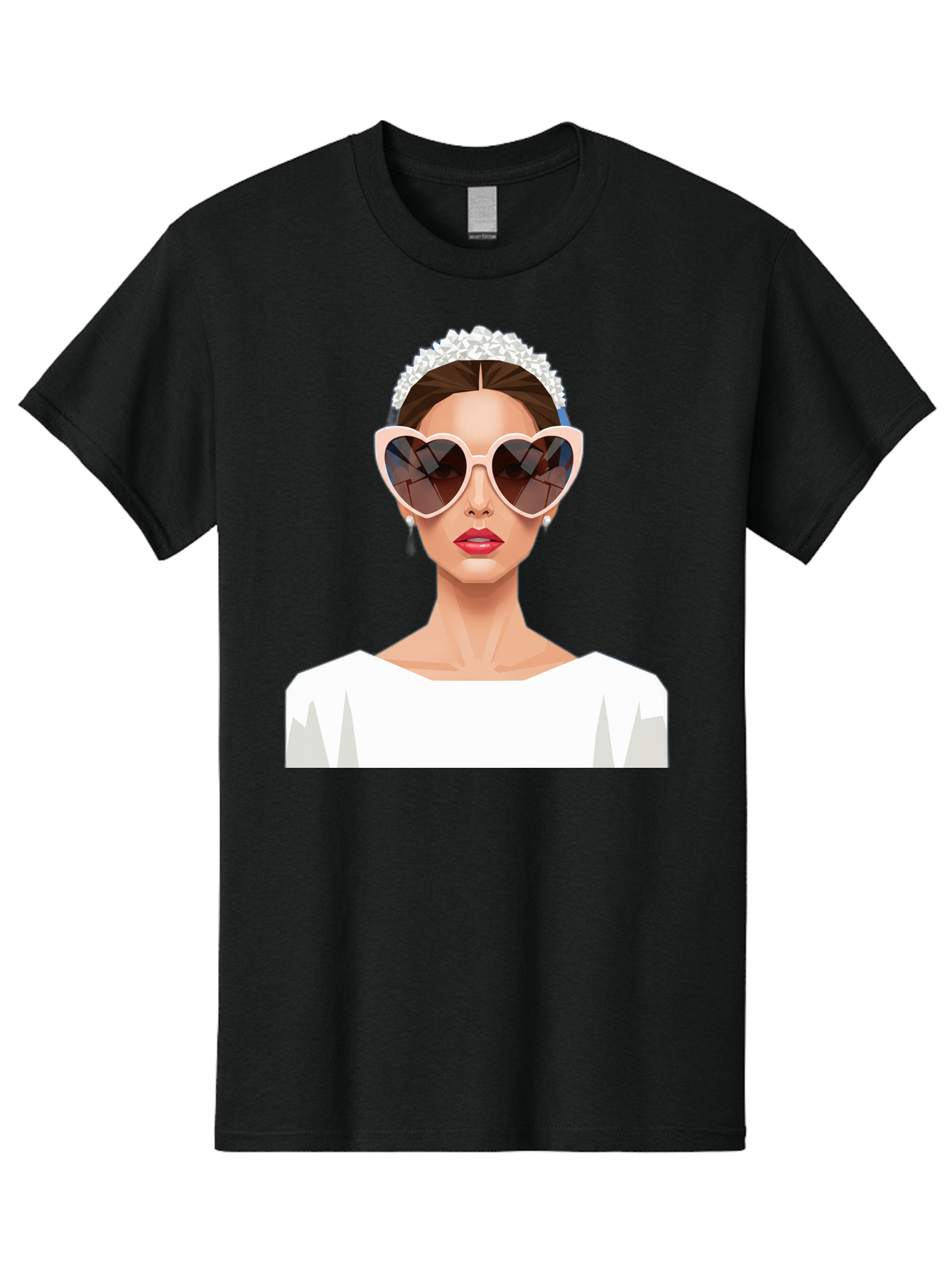Bride-With-Heart-Shaped-Sunglasses-4 Men'S Graphic Tee, 100% Cotton, Comfortable Casual Summer Wear, Machine Washable, Bride With Heart-Shaped Sunglasses, White Wedding Dress, Floral Headband, Red Lips, Stylish Accessories, Baa231
