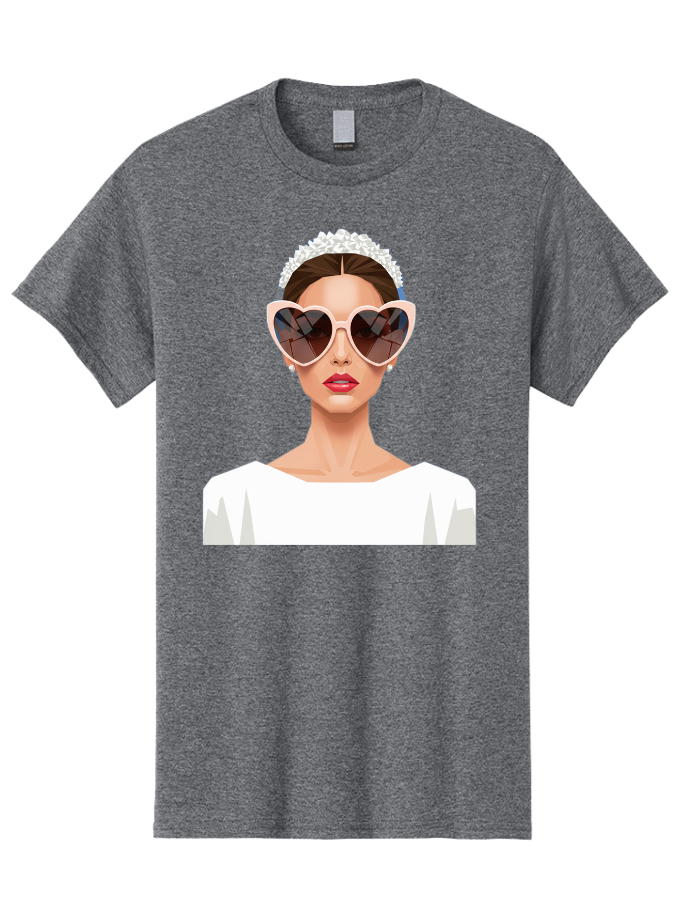 Bride-With-Heart-Shaped-Sunglasses-4 Men'S Graphic Tee, 100% Cotton, Comfortable Casual Summer Wear, Machine Washable, Bride With Heart-Shaped Sunglasses, White Wedding Dress, Floral Headband, Red Lips, Stylish Accessories, Baa231