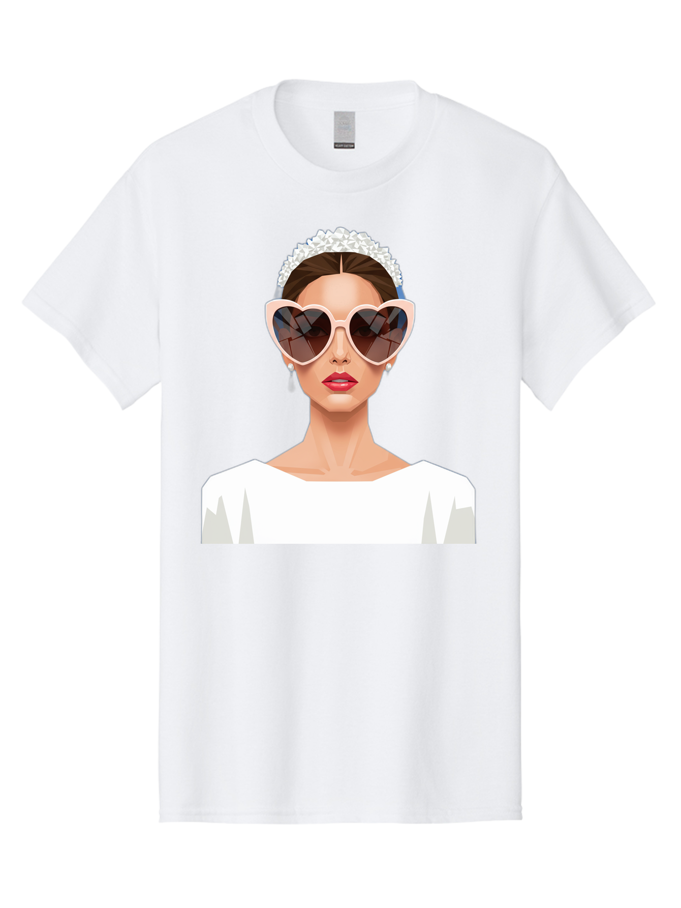 Bride-With-Heart-Shaped-Sunglasses-4 Men'S Graphic Tee, 100% Cotton, Comfortable Casual Summer Wear, Machine Washable, Bride With Heart-Shaped Sunglasses, White Wedding Dress, Floral Headband, Red Lips, Stylish Accessories, Baa231