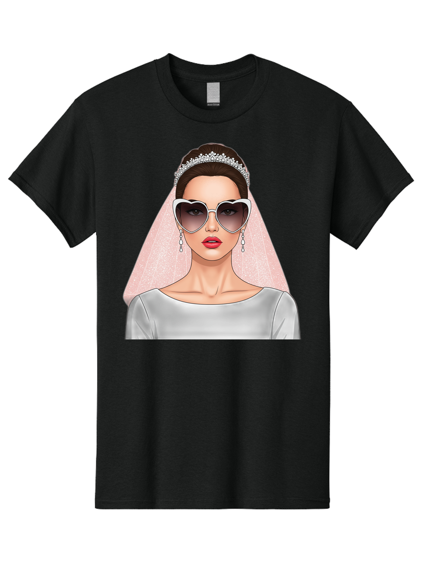 Bride-With-Sunglasses Men'S Graphic Tee, 100% Cotton, Comfortable Casual Summer Wear, Machine Washable, Bride In Sunglasses, Wedding Fashion, Stylish Wedding Attire, Heart-Shaped Sunglasses, Elegant Wedding Look, Trendy Bridal Style, Baa233