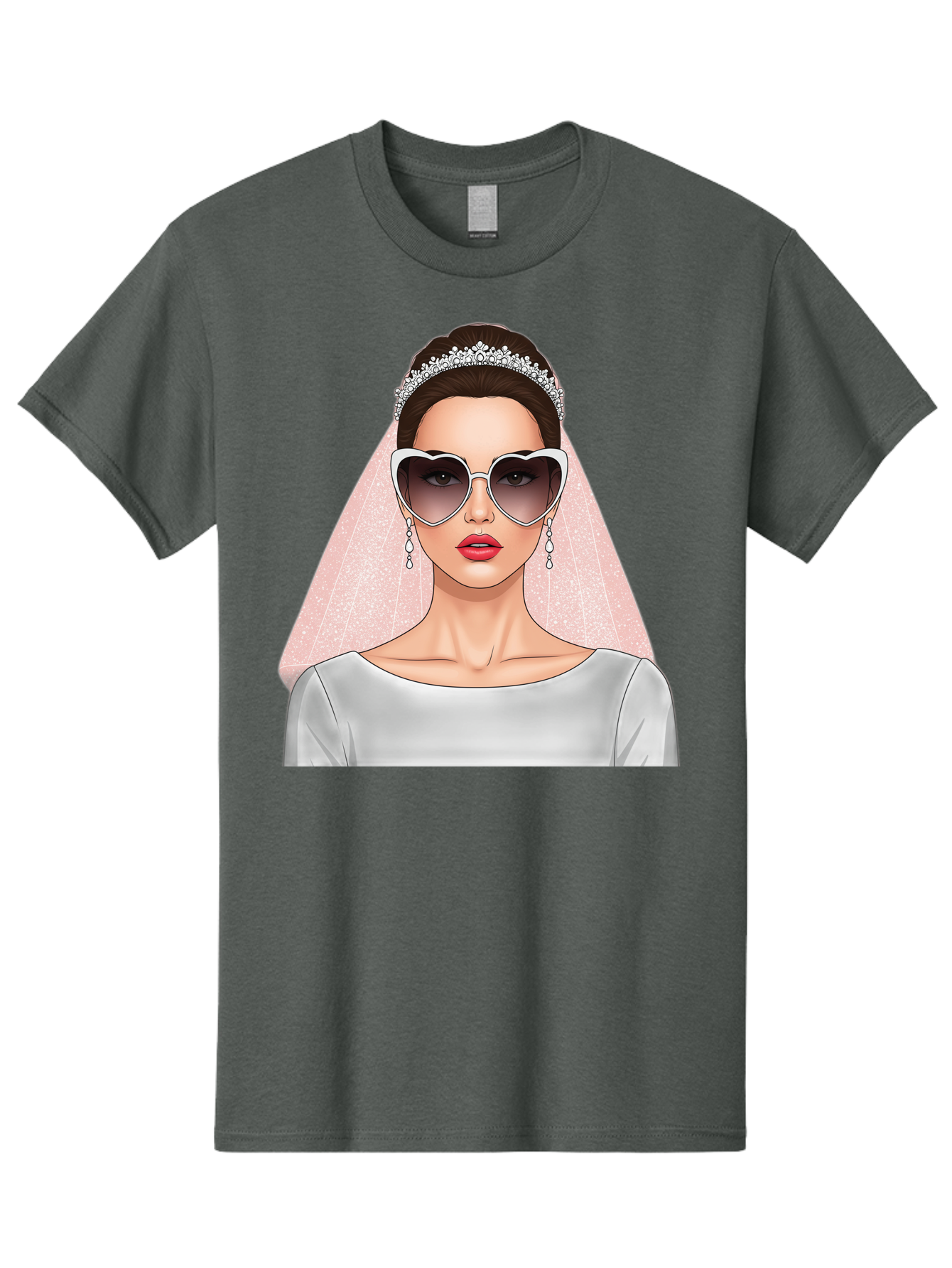 Bride-With-Sunglasses Men'S Graphic Tee, 100% Cotton, Comfortable Casual Summer Wear, Machine Washable, Bride In Sunglasses, Wedding Fashion, Stylish Wedding Attire, Heart-Shaped Sunglasses, Elegant Wedding Look, Trendy Bridal Style, Baa233