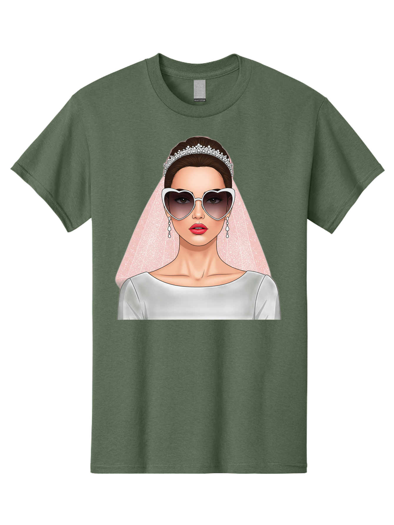Bride-With-Sunglasses Men'S Graphic Tee, 100% Cotton, Comfortable Casual Summer Wear, Machine Washable, Bride In Sunglasses, Wedding Fashion, Stylish Wedding Attire, Heart-Shaped Sunglasses, Elegant Wedding Look, Trendy Bridal Style, Baa233