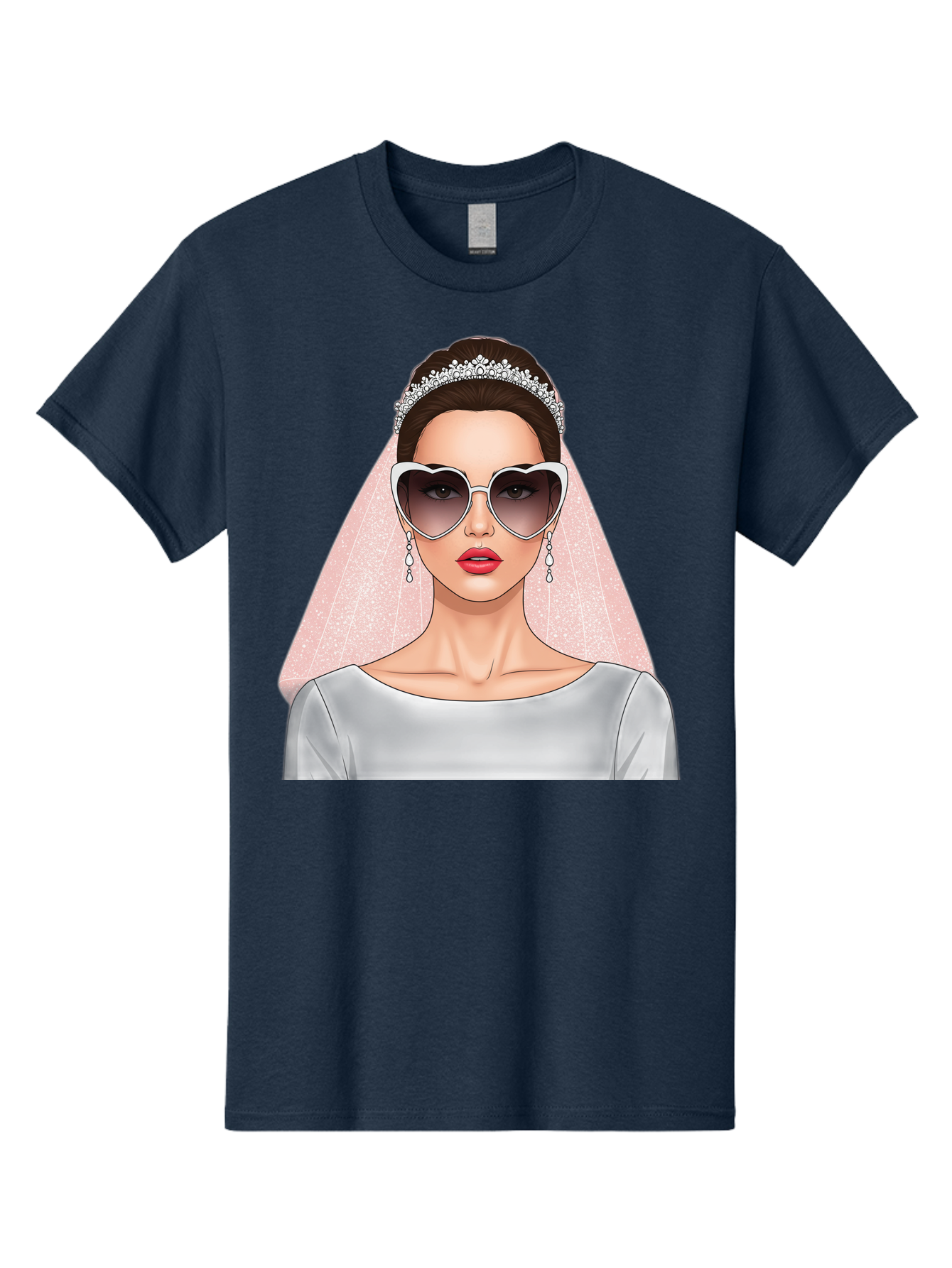 Bride-With-Sunglasses Men'S Graphic Tee, 100% Cotton, Comfortable Casual Summer Wear, Machine Washable, Bride In Sunglasses, Wedding Fashion, Stylish Wedding Attire, Heart-Shaped Sunglasses, Elegant Wedding Look, Trendy Bridal Style, Baa233