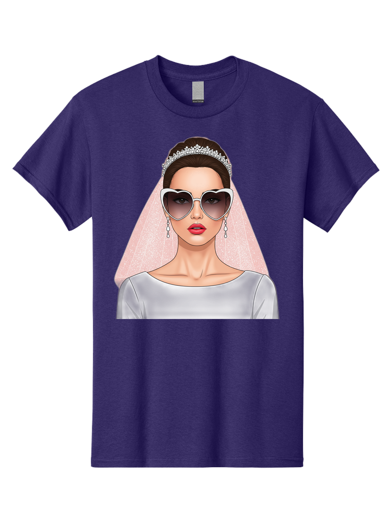 Bride-With-Sunglasses Men'S Graphic Tee, 100% Cotton, Comfortable Casual Summer Wear, Machine Washable, Bride In Sunglasses, Wedding Fashion, Stylish Wedding Attire, Heart-Shaped Sunglasses, Elegant Wedding Look, Trendy Bridal Style, Baa233