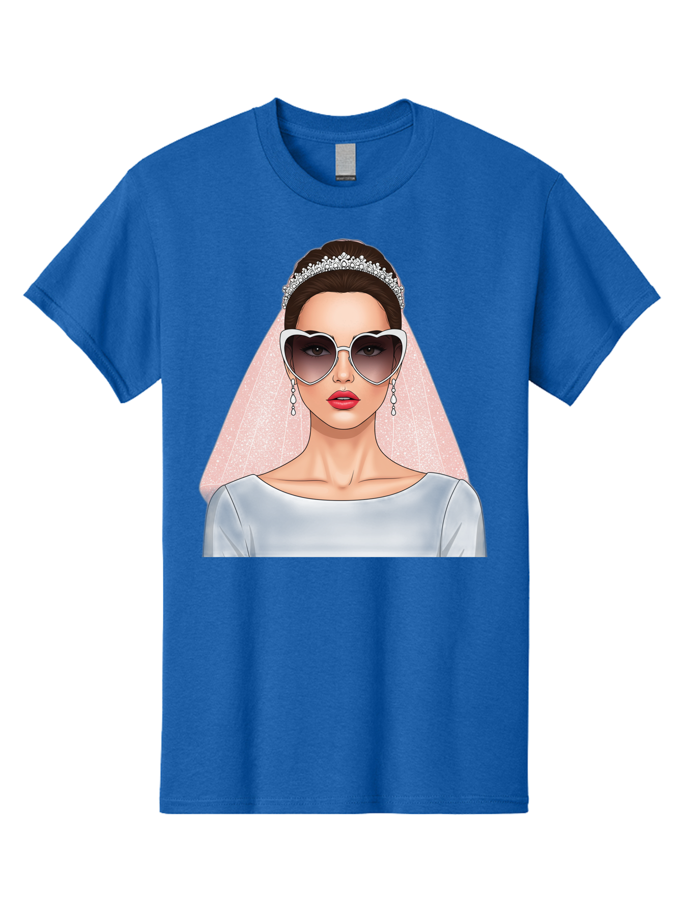 Bride-With-Sunglasses Men'S Graphic Tee, 100% Cotton, Comfortable Casual Summer Wear, Machine Washable, Bride In Sunglasses, Wedding Fashion, Stylish Wedding Attire, Heart-Shaped Sunglasses, Elegant Wedding Look, Trendy Bridal Style, Baa233