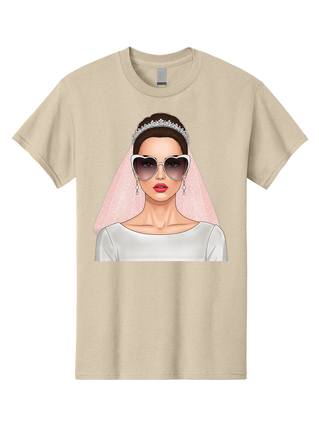Bride-With-Sunglasses Men'S Graphic Tee, 100% Cotton, Comfortable Casual Summer Wear, Machine Washable, Bride In Sunglasses, Wedding Fashion, Stylish Wedding Attire, Heart-Shaped Sunglasses, Elegant Wedding Look, Trendy Bridal Style, Baa233