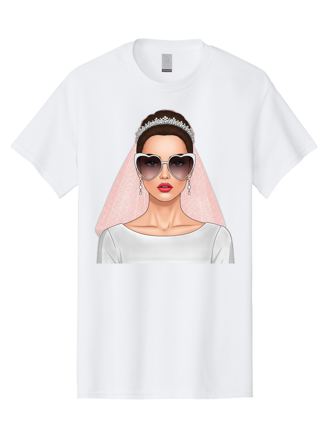 Bride-With-Sunglasses Men'S Graphic Tee, 100% Cotton, Comfortable Casual Summer Wear, Machine Washable, Bride In Sunglasses, Wedding Fashion, Stylish Wedding Attire, Heart-Shaped Sunglasses, Elegant Wedding Look, Trendy Bridal Style, Baa233