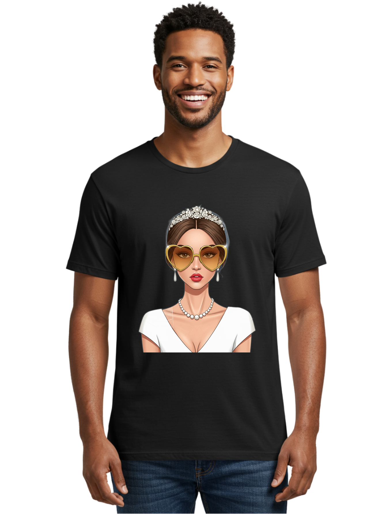 Bride Men'S Graphic Tee, 100% Cotton, Comfortable Casual Summer Wear, Machine Washable, Bride Avatar, White Wedding Dress, Heart-Shaped Sunglasses, Pearl Necklace, Elegant Attire, Glamorous Accessories, Fashionable Design, Luxury Style, Baa234