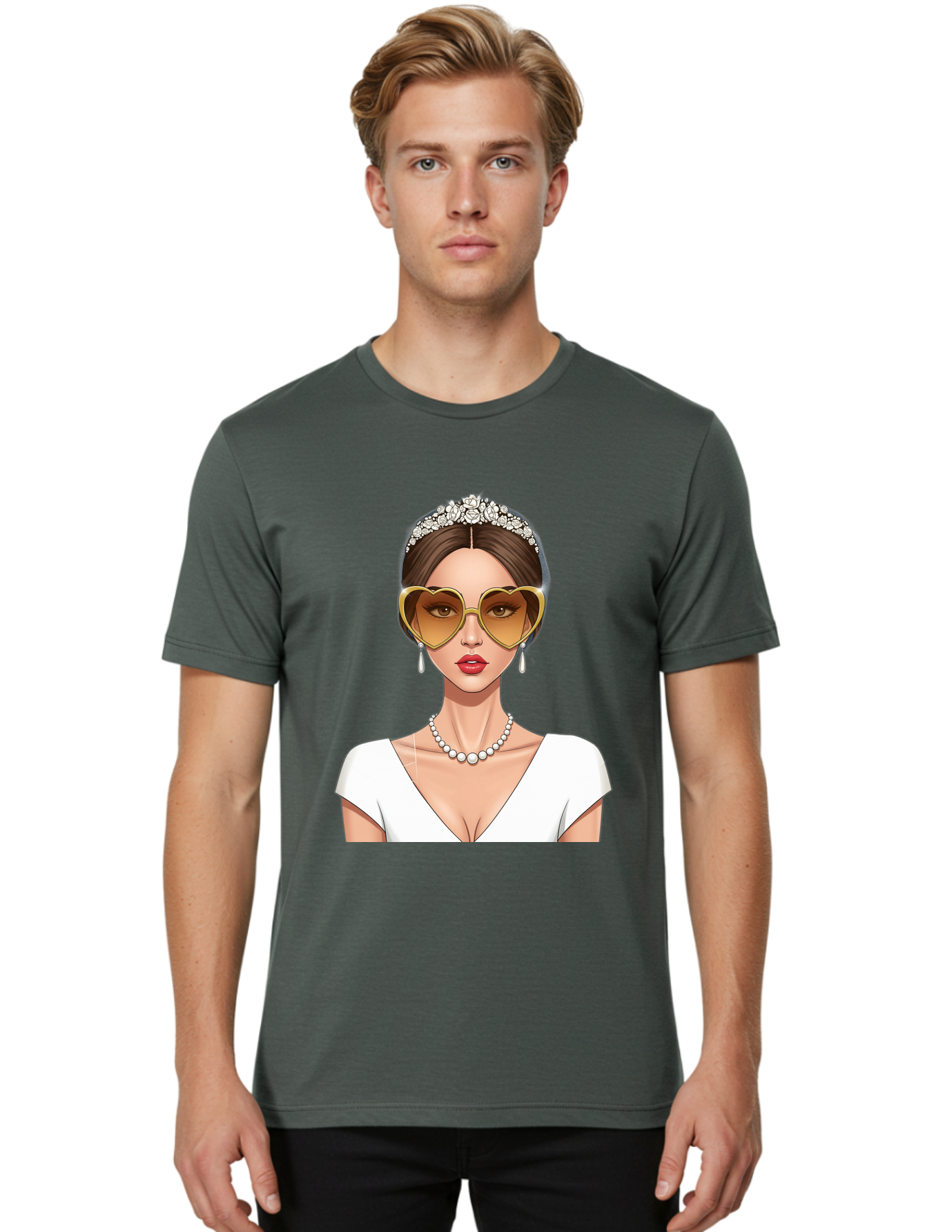 Bride Men'S Graphic Tee, 100% Cotton, Comfortable Casual Summer Wear, Machine Washable, Bride Avatar, White Wedding Dress, Heart-Shaped Sunglasses, Pearl Necklace, Elegant Attire, Glamorous Accessories, Fashionable Design, Luxury Style, Baa234