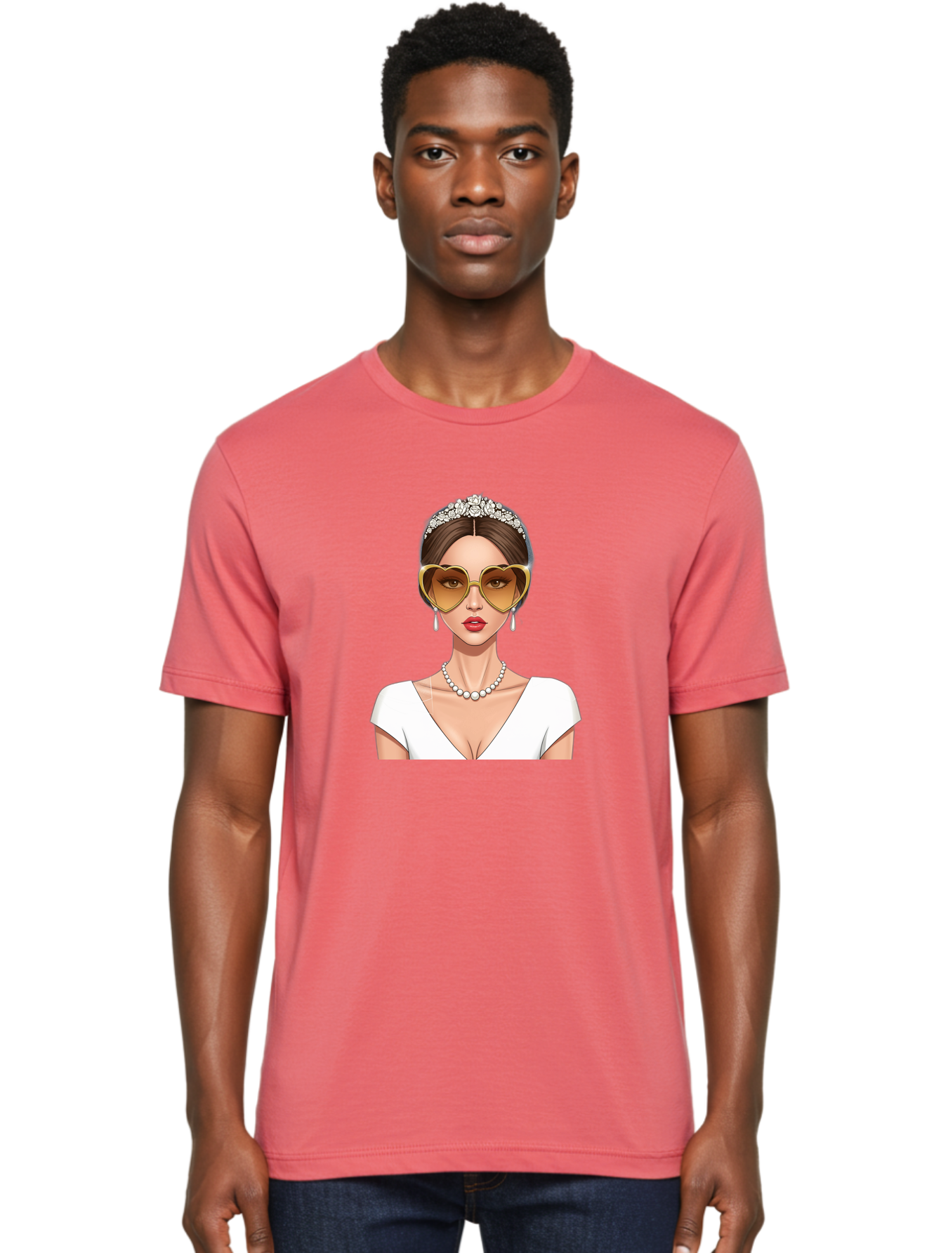 Bride Men'S Graphic Tee, 100% Cotton, Comfortable Casual Summer Wear, Machine Washable, Bride Avatar, White Wedding Dress, Heart-Shaped Sunglasses, Pearl Necklace, Elegant Attire, Glamorous Accessories, Fashionable Design, Luxury Style, Baa234