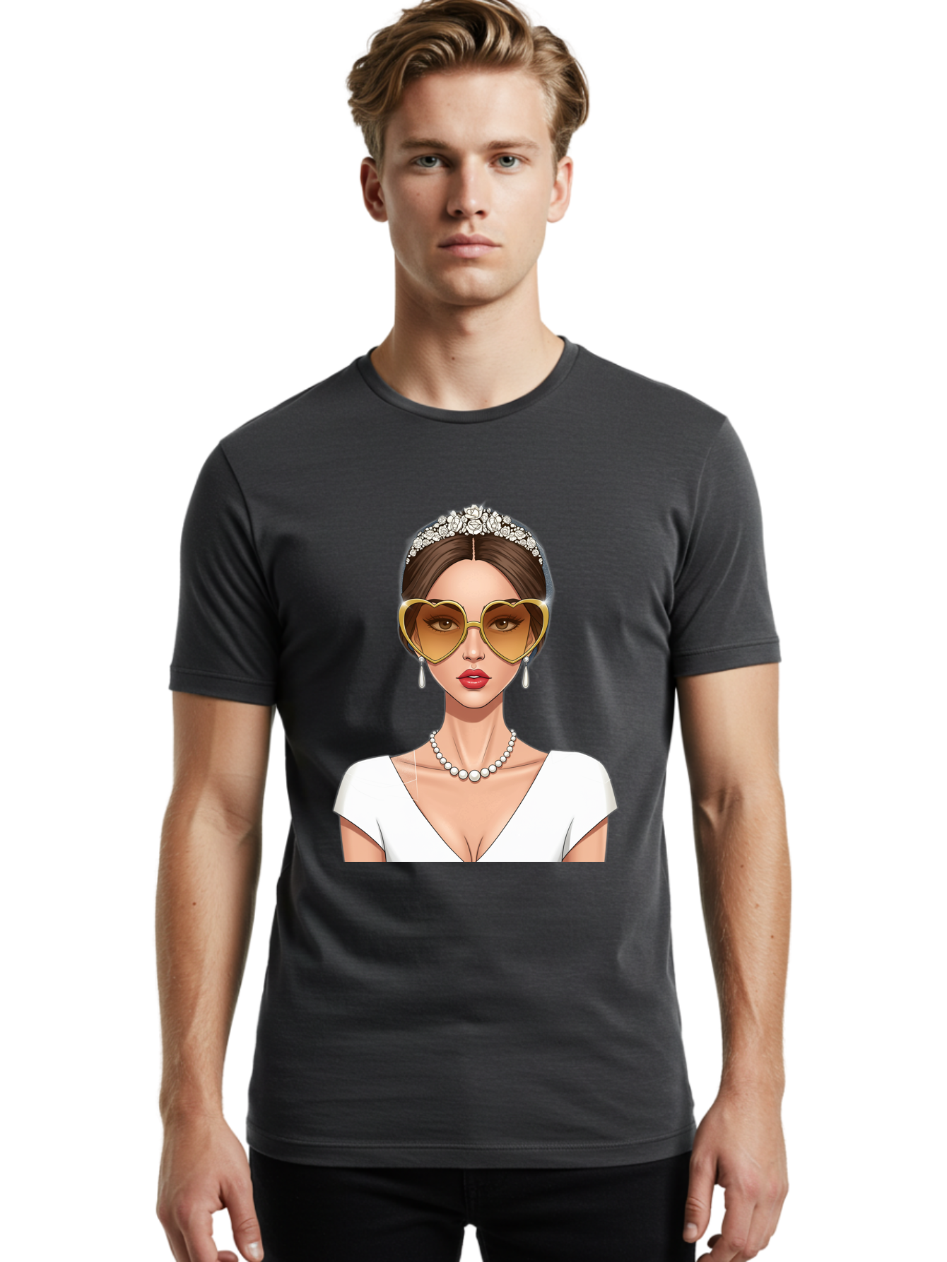 Bride Men'S Graphic Tee, 100% Cotton, Comfortable Casual Summer Wear, Machine Washable, Bride Avatar, White Wedding Dress, Heart-Shaped Sunglasses, Pearl Necklace, Elegant Attire, Glamorous Accessories, Fashionable Design, Luxury Style, Baa234