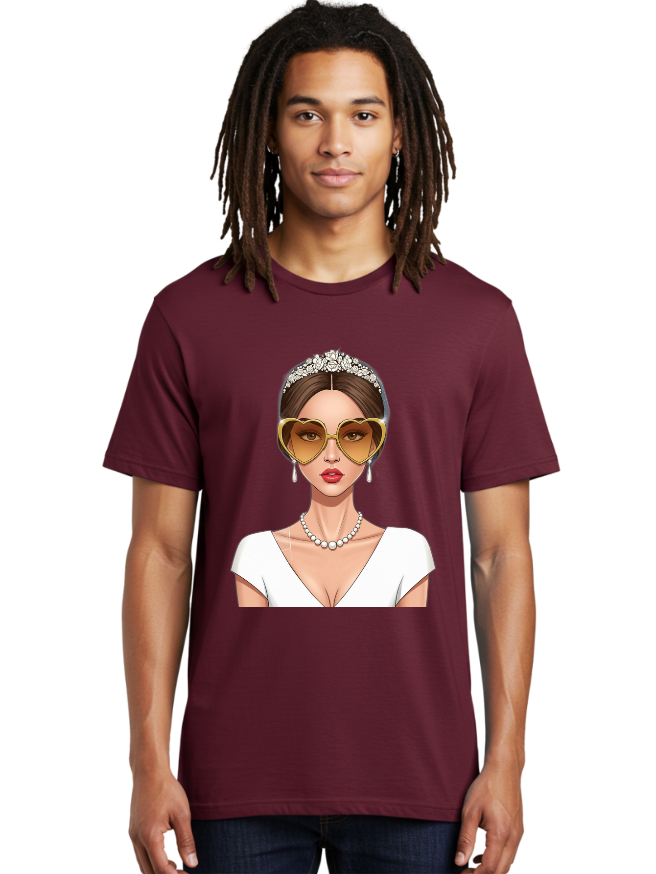 Bride Men'S Graphic Tee, 100% Cotton, Comfortable Casual Summer Wear, Machine Washable, Bride Avatar, White Wedding Dress, Heart-Shaped Sunglasses, Pearl Necklace, Elegant Attire, Glamorous Accessories, Fashionable Design, Luxury Style, Baa234