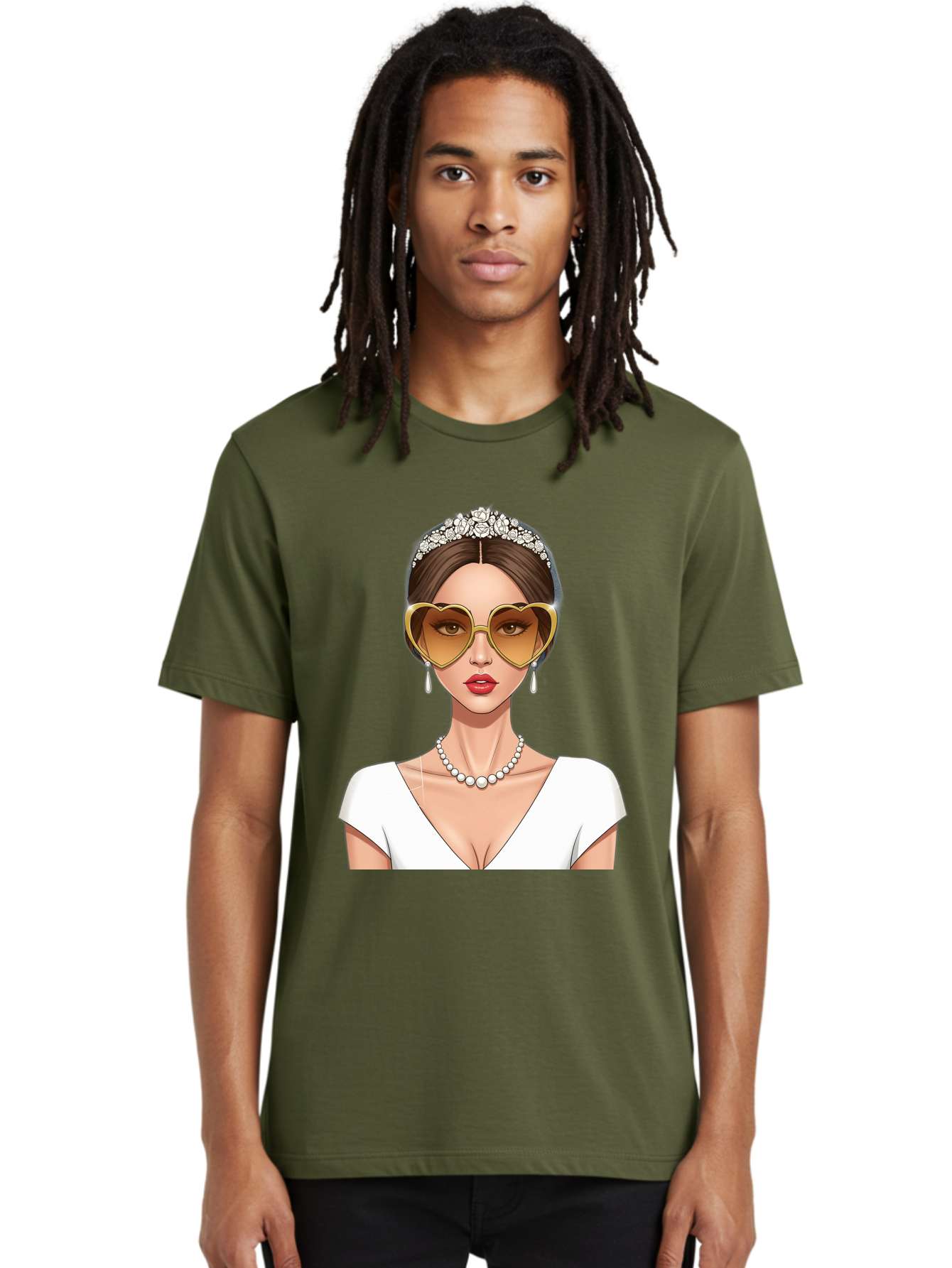Bride Men'S Graphic Tee, 100% Cotton, Comfortable Casual Summer Wear, Machine Washable, Bride Avatar, White Wedding Dress, Heart-Shaped Sunglasses, Pearl Necklace, Elegant Attire, Glamorous Accessories, Fashionable Design, Luxury Style, Baa234