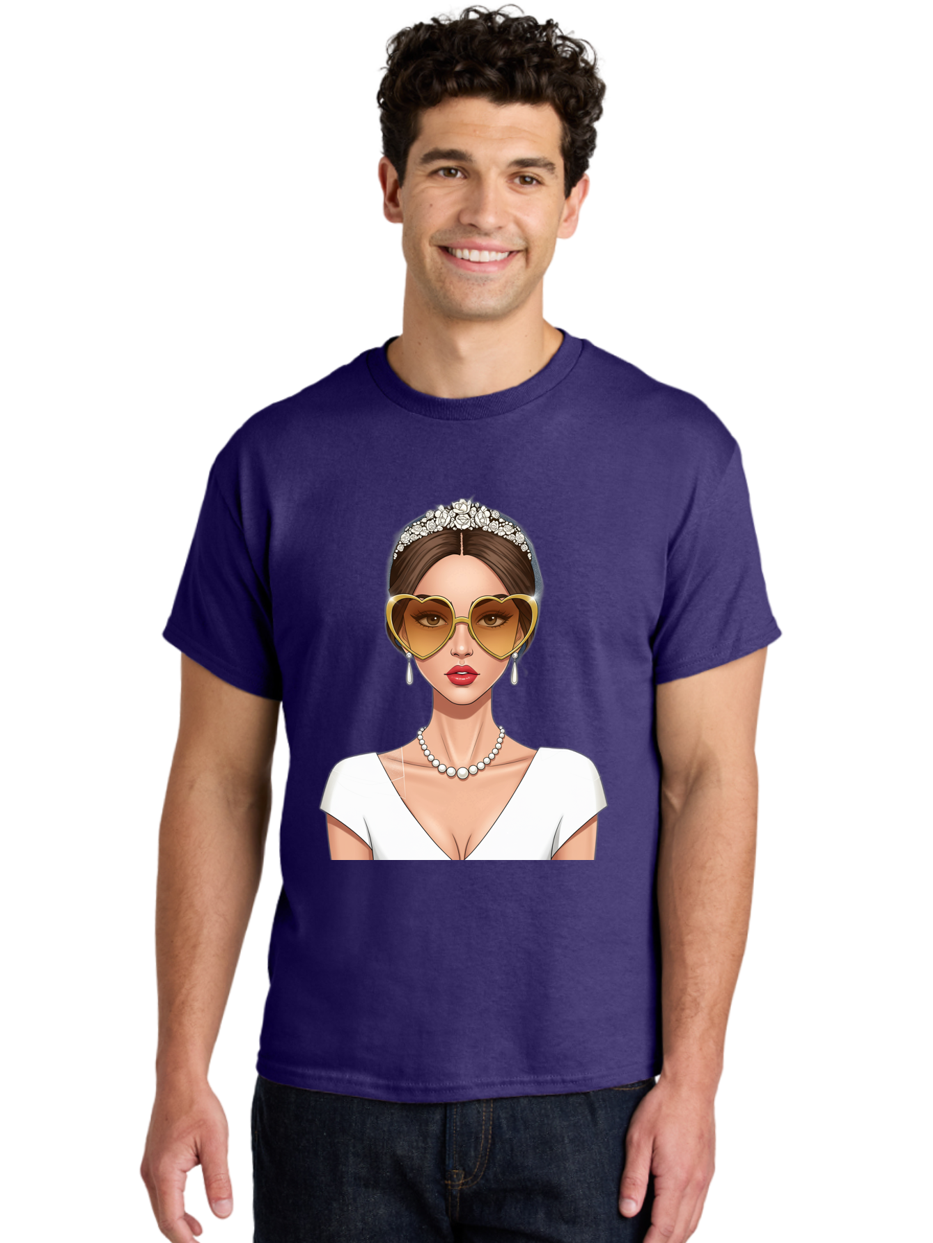 Bride Men'S Graphic Tee, 100% Cotton, Comfortable Casual Summer Wear, Machine Washable, Bride Avatar, White Wedding Dress, Heart-Shaped Sunglasses, Pearl Necklace, Elegant Attire, Glamorous Accessories, Fashionable Design, Luxury Style, Baa234