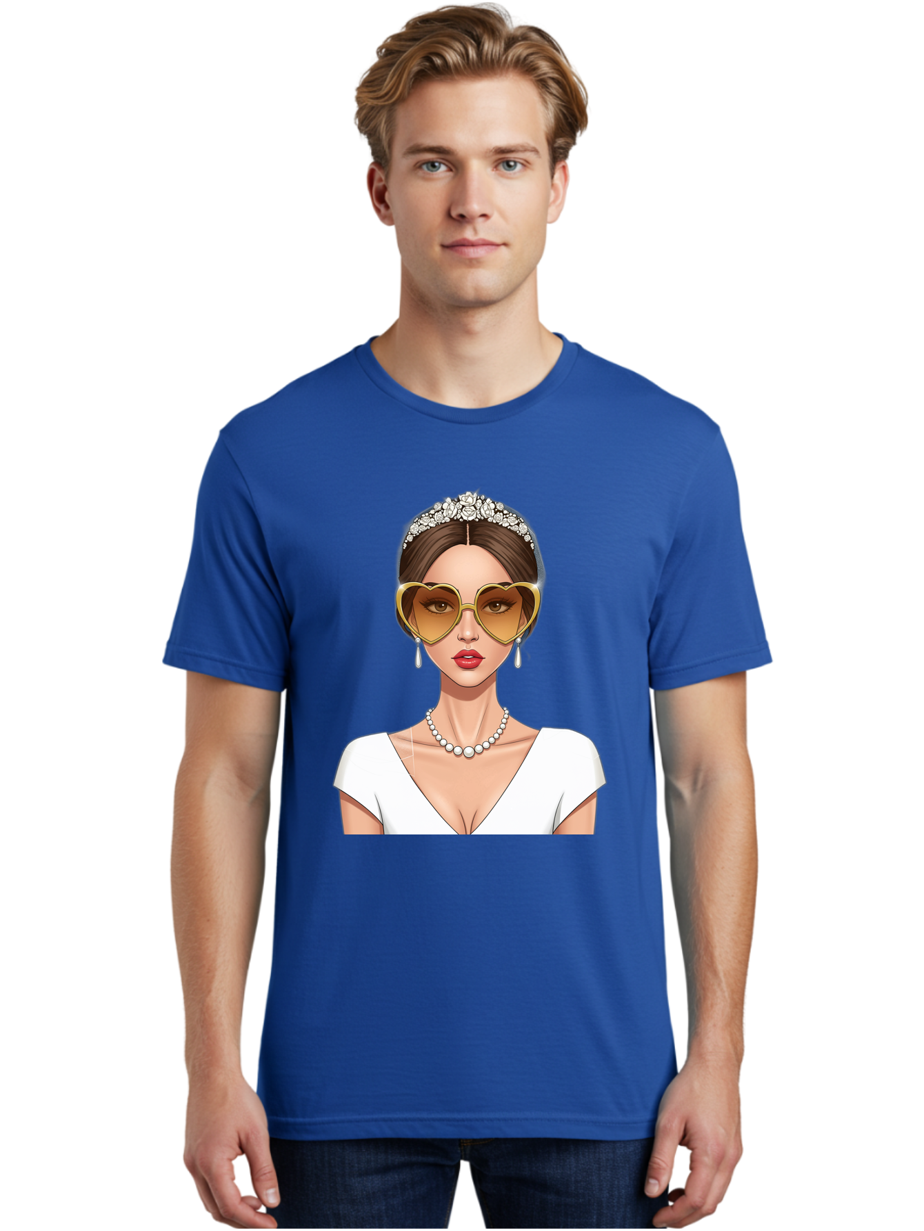 Bride Men'S Graphic Tee, 100% Cotton, Comfortable Casual Summer Wear, Machine Washable, Bride Avatar, White Wedding Dress, Heart-Shaped Sunglasses, Pearl Necklace, Elegant Attire, Glamorous Accessories, Fashionable Design, Luxury Style, Baa234