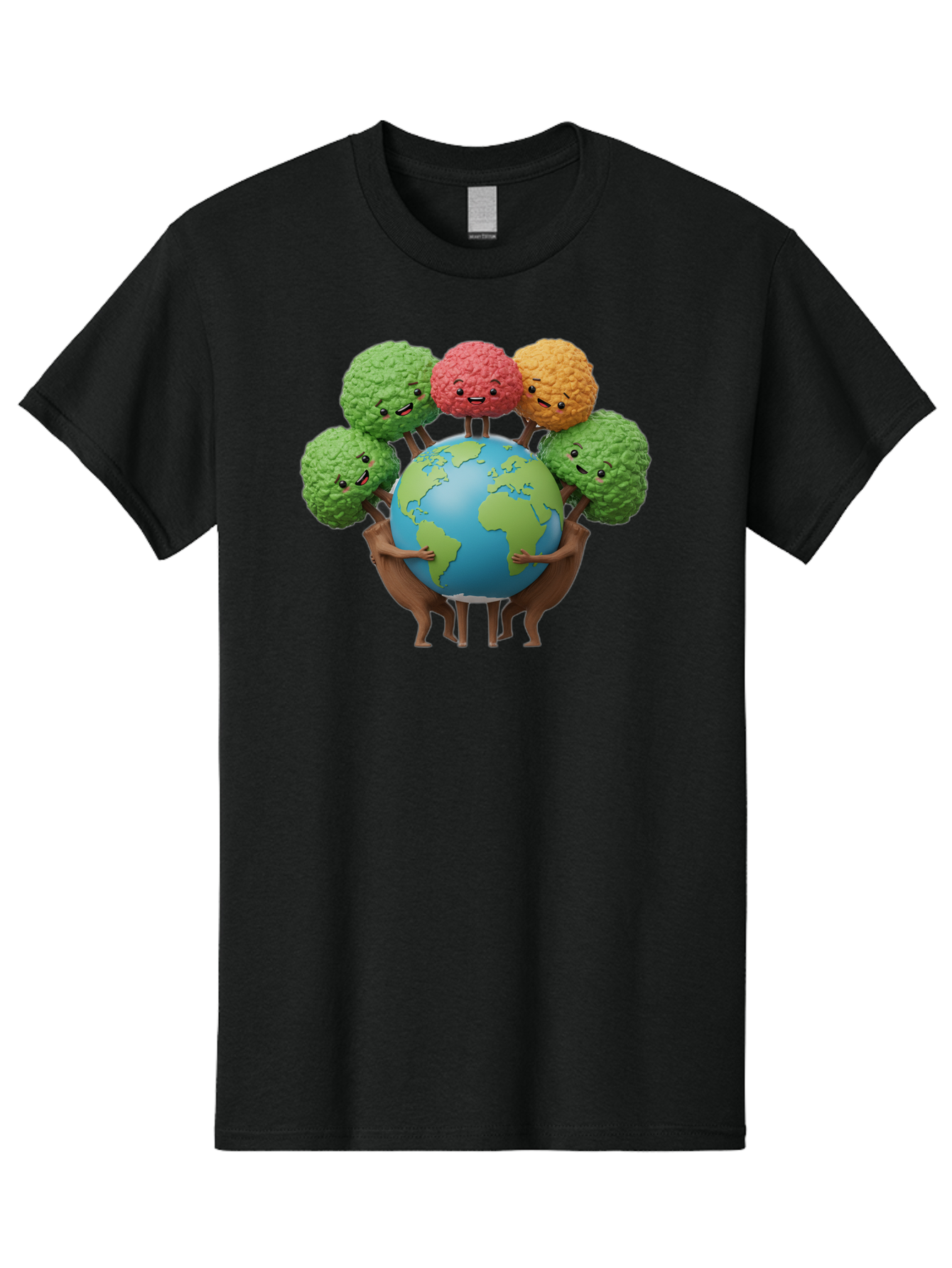 Broccoli-Earth Men'S Graphic Tee, 100% Cotton, Comfortable Casual Summer Wear, Machine Washable, Broccoli Characters, Diverse Vegetables, Happy Faces, Global Unity, Earth Support, Environmental Care, Cartoon Style, Green Earth, Varied Colors Baa235