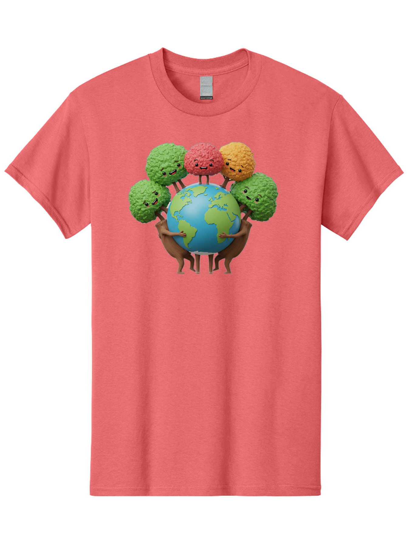 Broccoli-Earth Men'S Graphic Tee, 100% Cotton, Comfortable Casual Summer Wear, Machine Washable, Broccoli Characters, Diverse Vegetables, Happy Faces, Global Unity, Earth Support, Environmental Care, Cartoon Style, Green Earth, Varied Colors Baa235