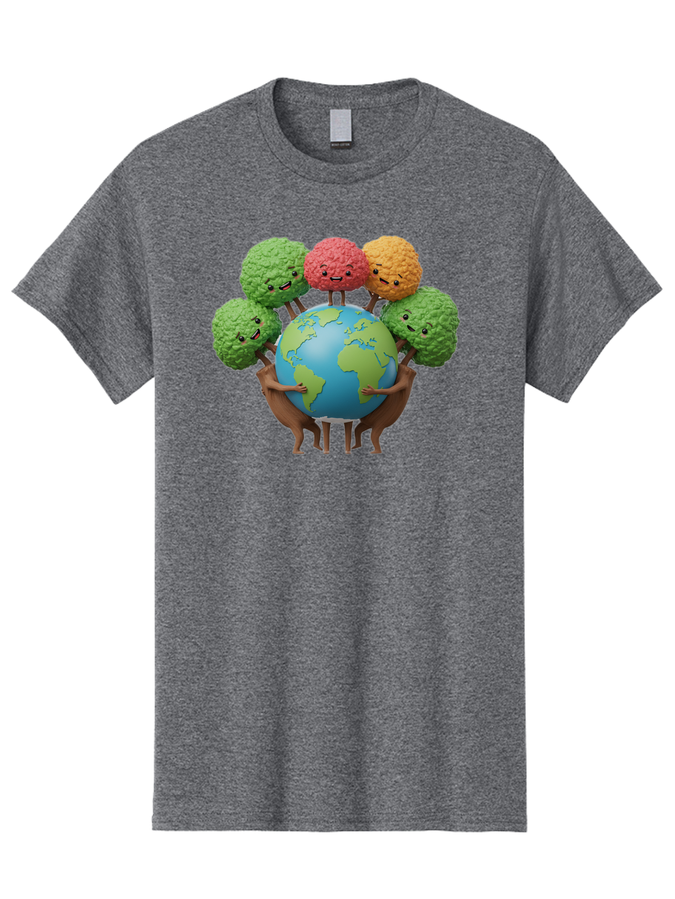 Broccoli-Earth Men'S Graphic Tee, 100% Cotton, Comfortable Casual Summer Wear, Machine Washable, Broccoli Characters, Diverse Vegetables, Happy Faces, Global Unity, Earth Support, Environmental Care, Cartoon Style, Green Earth, Varied Colors Baa235