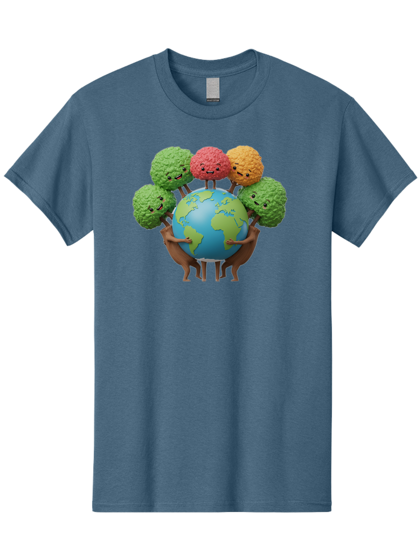 Broccoli-Earth Men'S Graphic Tee, 100% Cotton, Comfortable Casual Summer Wear, Machine Washable, Broccoli Characters, Diverse Vegetables, Happy Faces, Global Unity, Earth Support, Environmental Care, Cartoon Style, Green Earth, Varied Colors Baa235