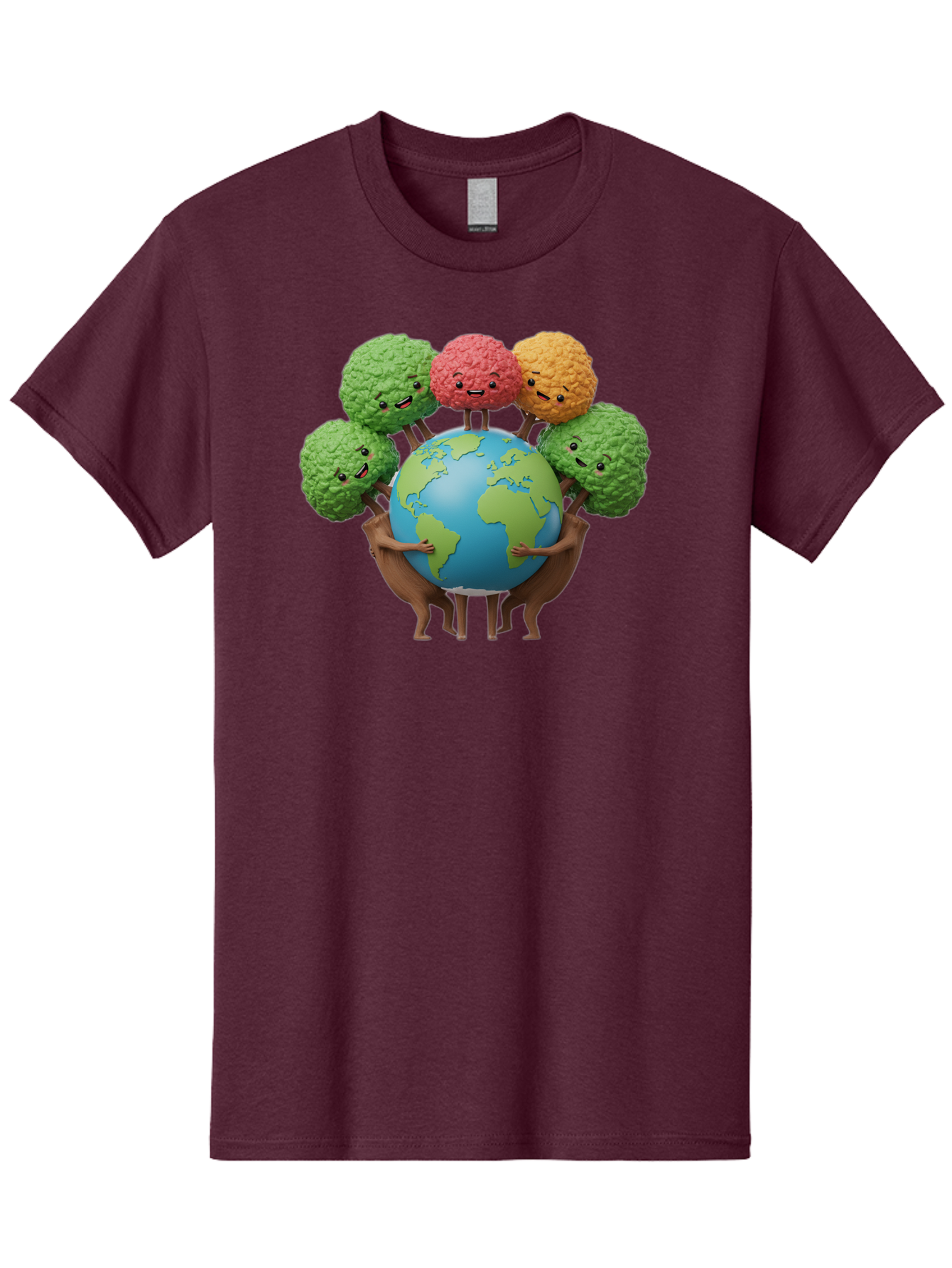 Broccoli-Earth Men'S Graphic Tee, 100% Cotton, Comfortable Casual Summer Wear, Machine Washable, Broccoli Characters, Diverse Vegetables, Happy Faces, Global Unity, Earth Support, Environmental Care, Cartoon Style, Green Earth, Varied Colors Baa235