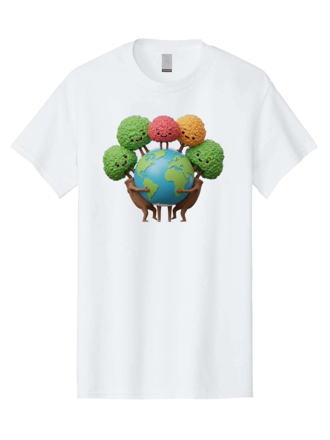 Broccoli-Earth Men'S Graphic Tee, 100% Cotton, Comfortable Casual Summer Wear, Machine Washable, Broccoli Characters, Diverse Vegetables, Happy Faces, Global Unity, Earth Support, Environmental Care, Cartoon Style, Green Earth, Varied Colors Baa235