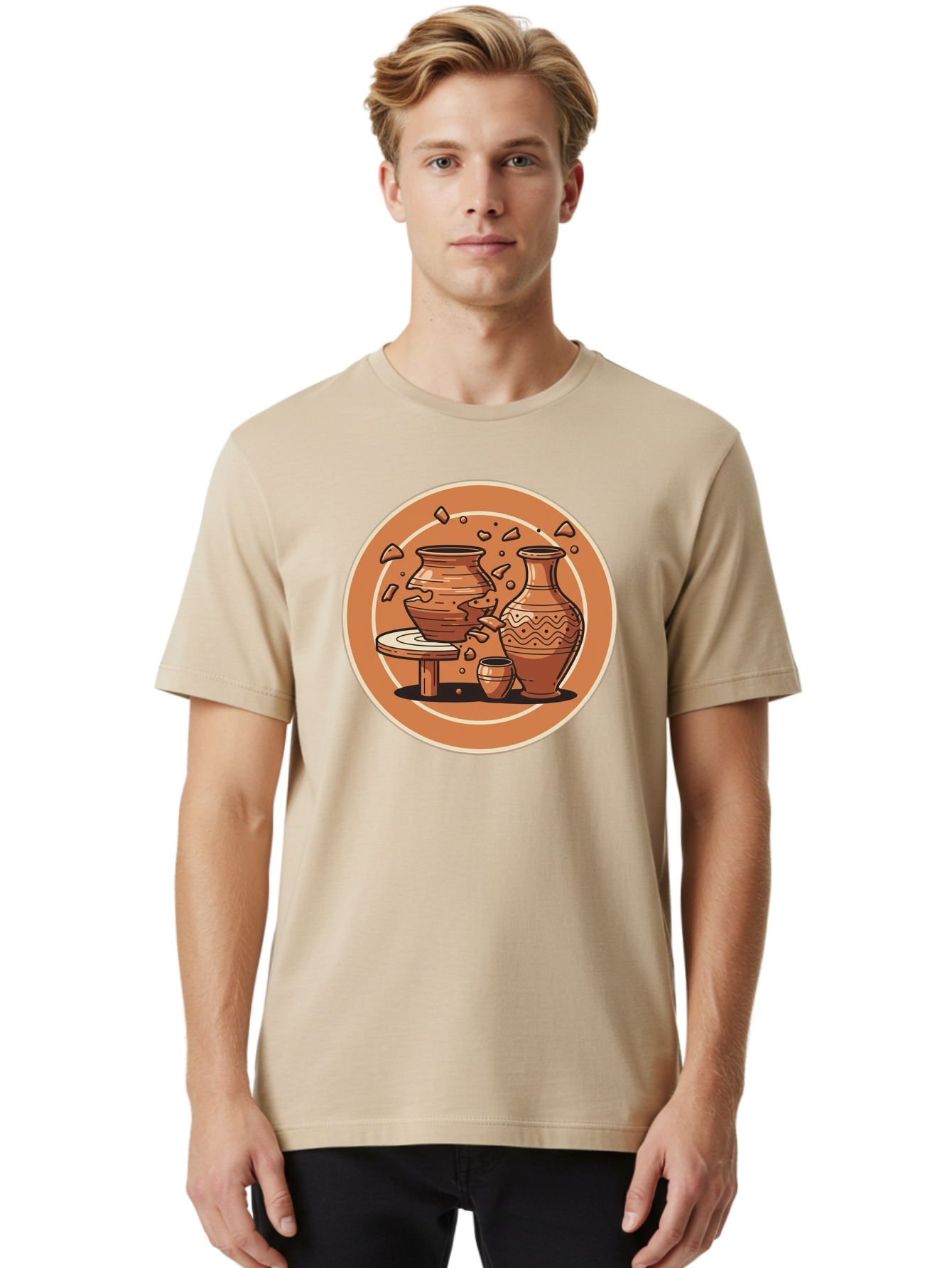Broken-Clay-Pot Men'S Graphic Tee, 100% Cotton, Comfortable Casual Summer Wear, Machine Washable, Clay Pots, Pottery, Ceramics, Broken Pieces, Potter'S Wheel, Handmade Craftsmanship, Earthy Tones, Traditional Art, Cultural Heritage Baa236